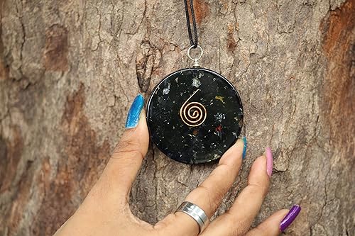 Miniatura 5 de Colgante de turmalina con diseño de chakra de la oruja del cubo de Metatron, redondo, 2.0in aprox. Diafragma de tercera activación de ojo para