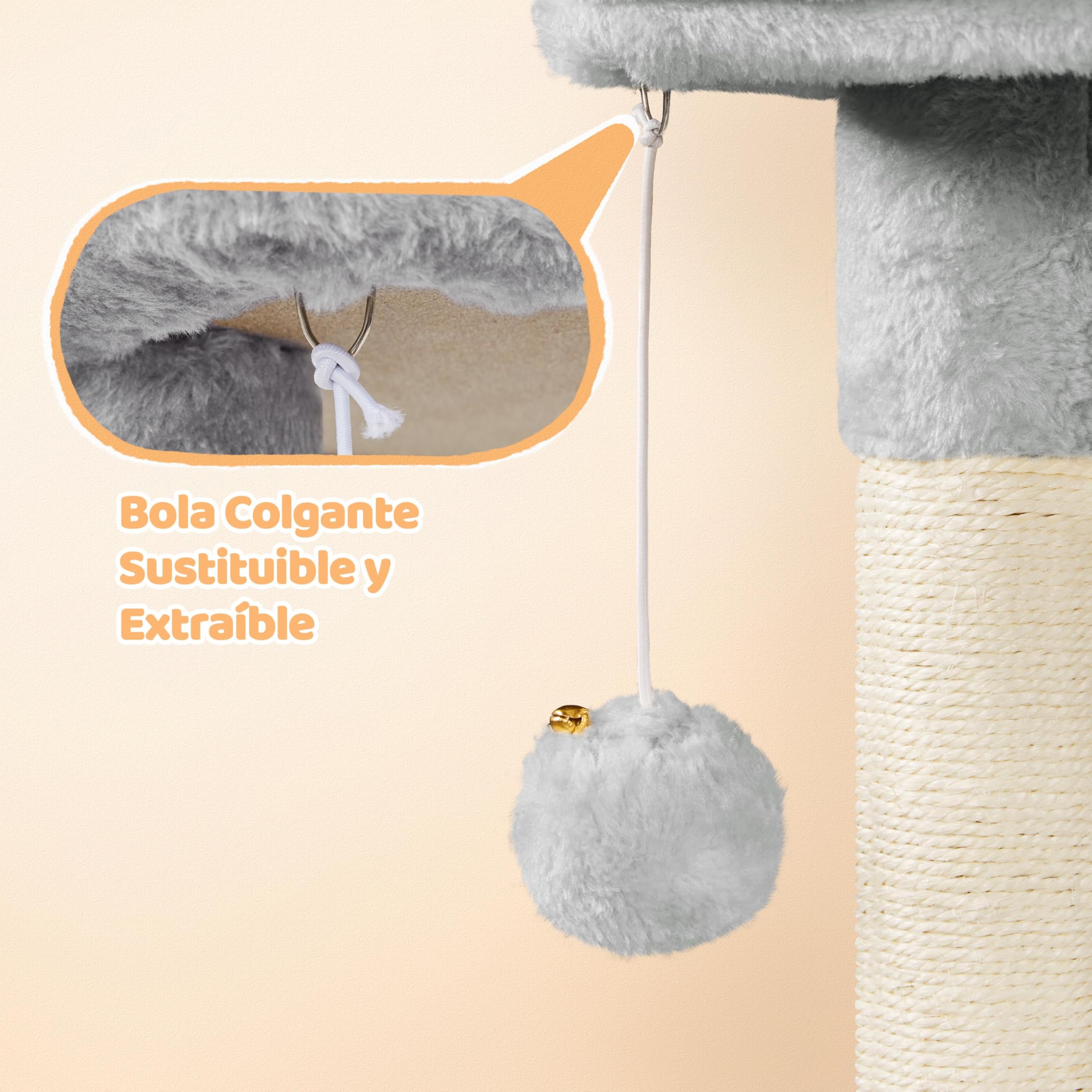 Yaheetech Árbol Rascador para Gatos con Poste Cesta Cuerda de Agarre 50x34.5x87 cm Castillo Torre para Gatos Gris Claro