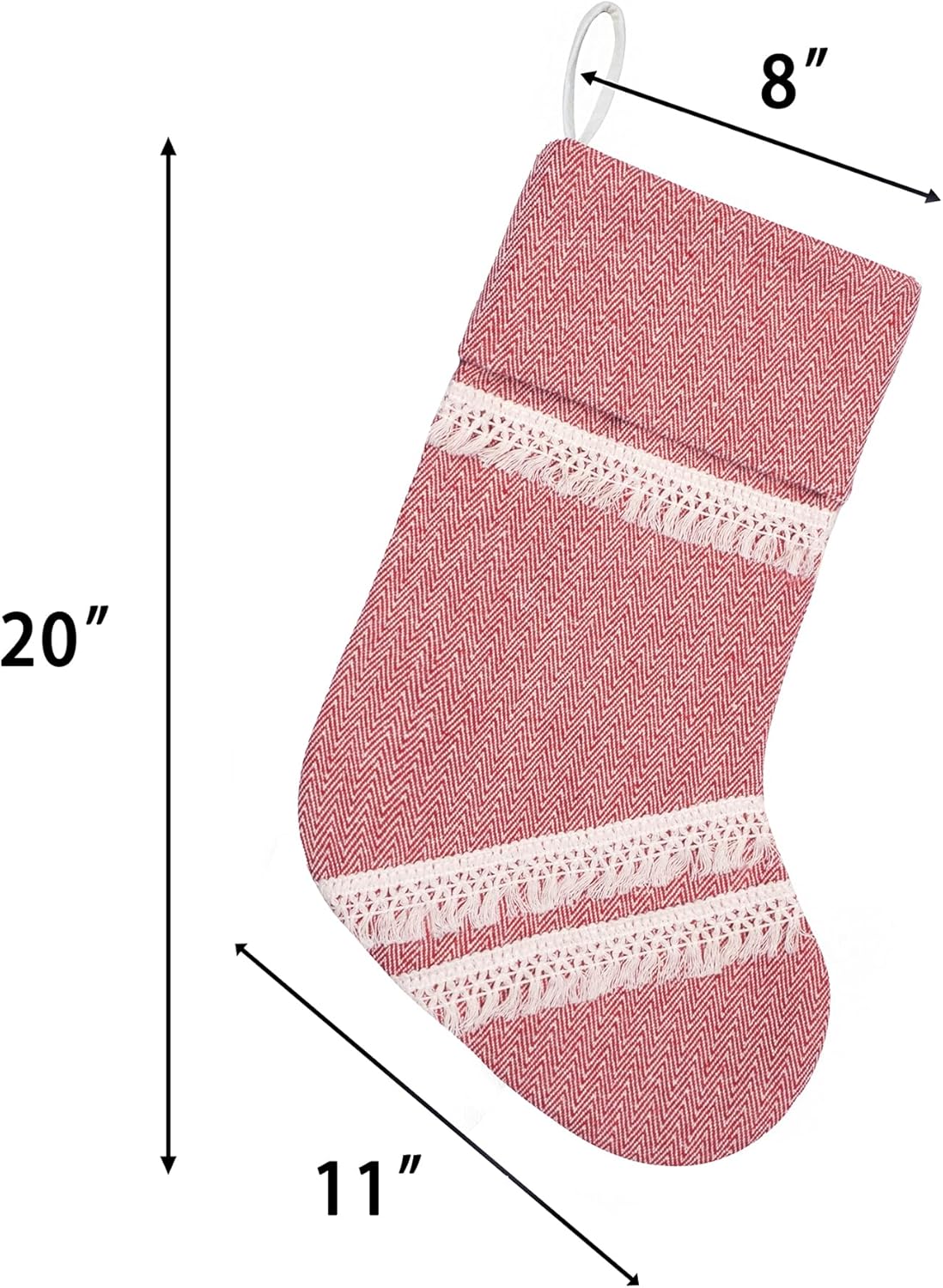 GEX Christmas Stockings 5 Pack for Family 20" Large Rustic Farmhouse Country Red Xmas Stockings with Tassels Hanging Ornament Decorations for Fireplace Xmas Season (Red, Set of 5) - Image 3