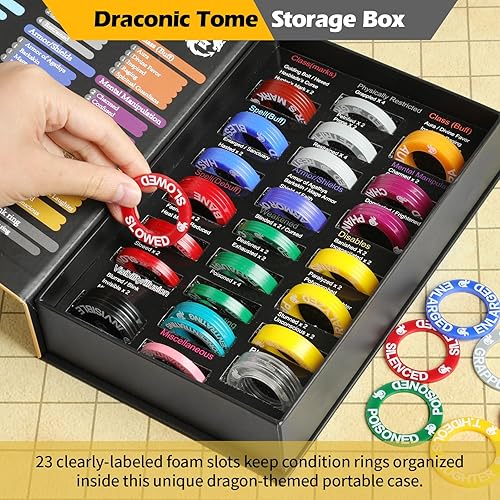 Miniatura 4 de Grajar 52 anillos únicos de condición en miniatura DND, 92 marcadores de efectos de estado, incluye 5 anillos en blanco personalizables, ideal para