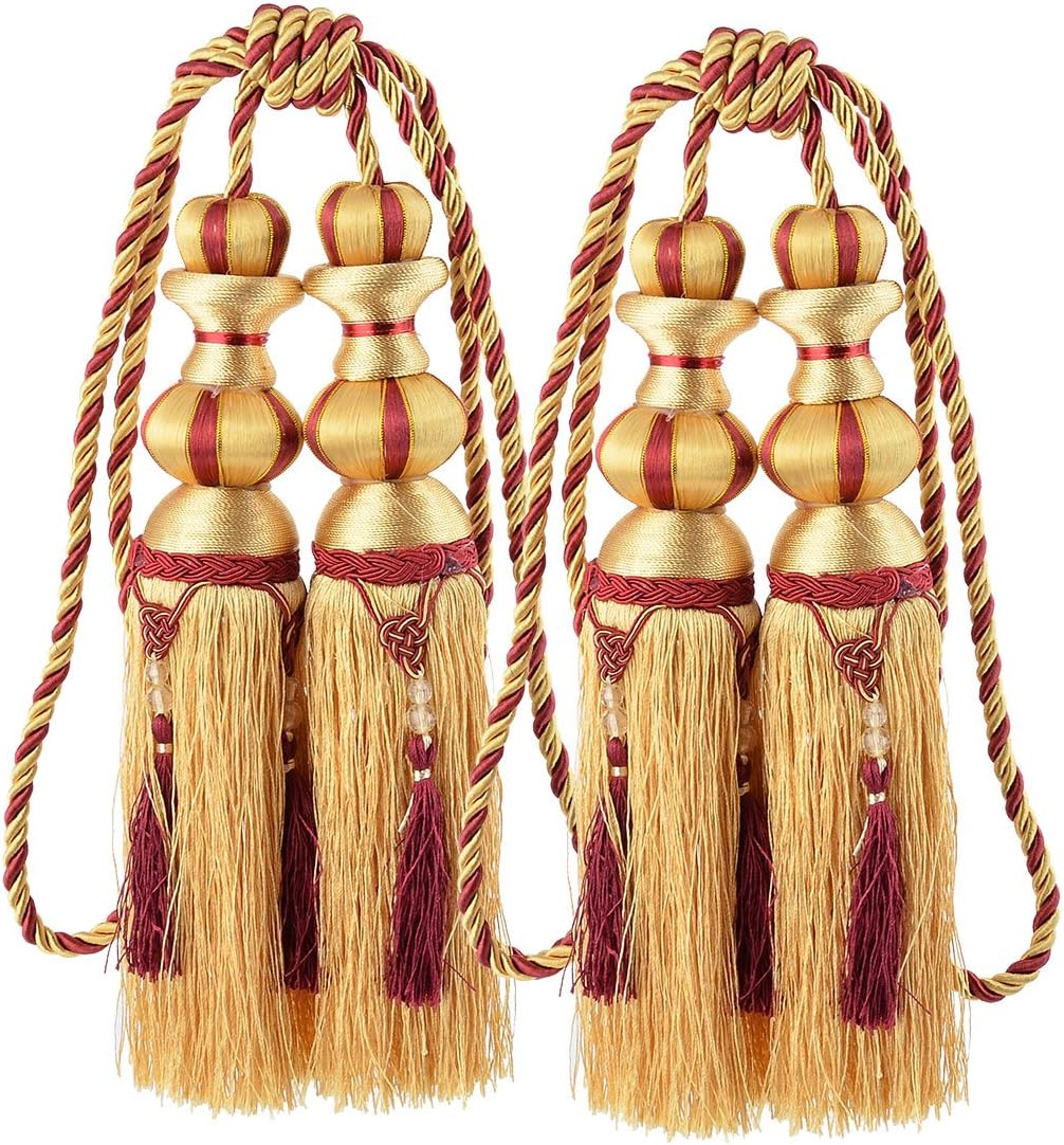 Nylon Room Weaving Ball Decor Window Drapery Tiebacks Rope Holdbacks Curtain Tassel Pair Yellow (id: a4c 345 22d 40b 8f9