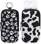 KJQJLY 2 Pack Hand Sanitizer Holder Pouch, Zippered Portable Sanitizer Case with Cute Pattern, Keychain D-Ring for Purse, Backpack & Travel