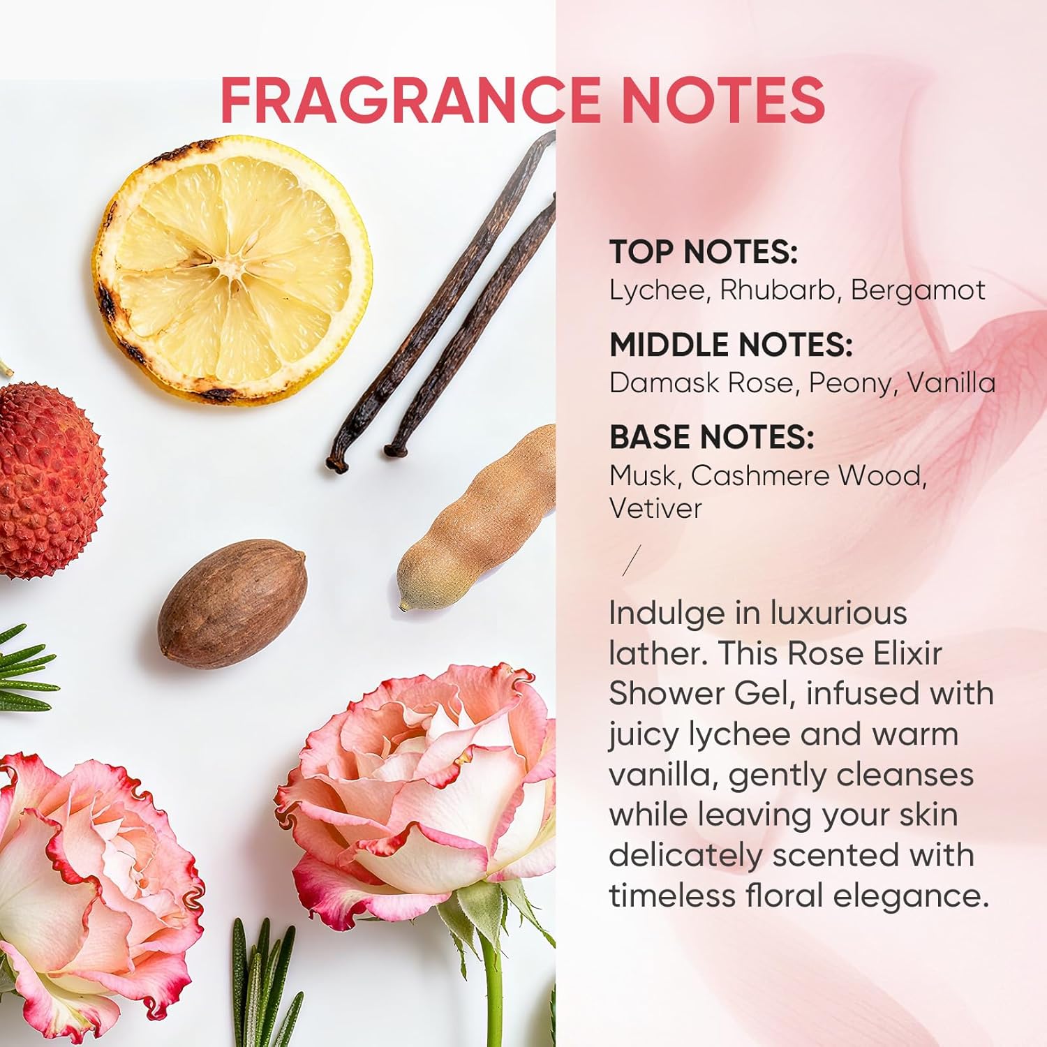 Rose Elixir Body Wash for Women, Moisturizing Essence Shower Gel with Triple Rose Formula, Hydrating Natural Cleanser, Gentle Foaming & Multi-Oil Nourishment, 7 oz - Image 8