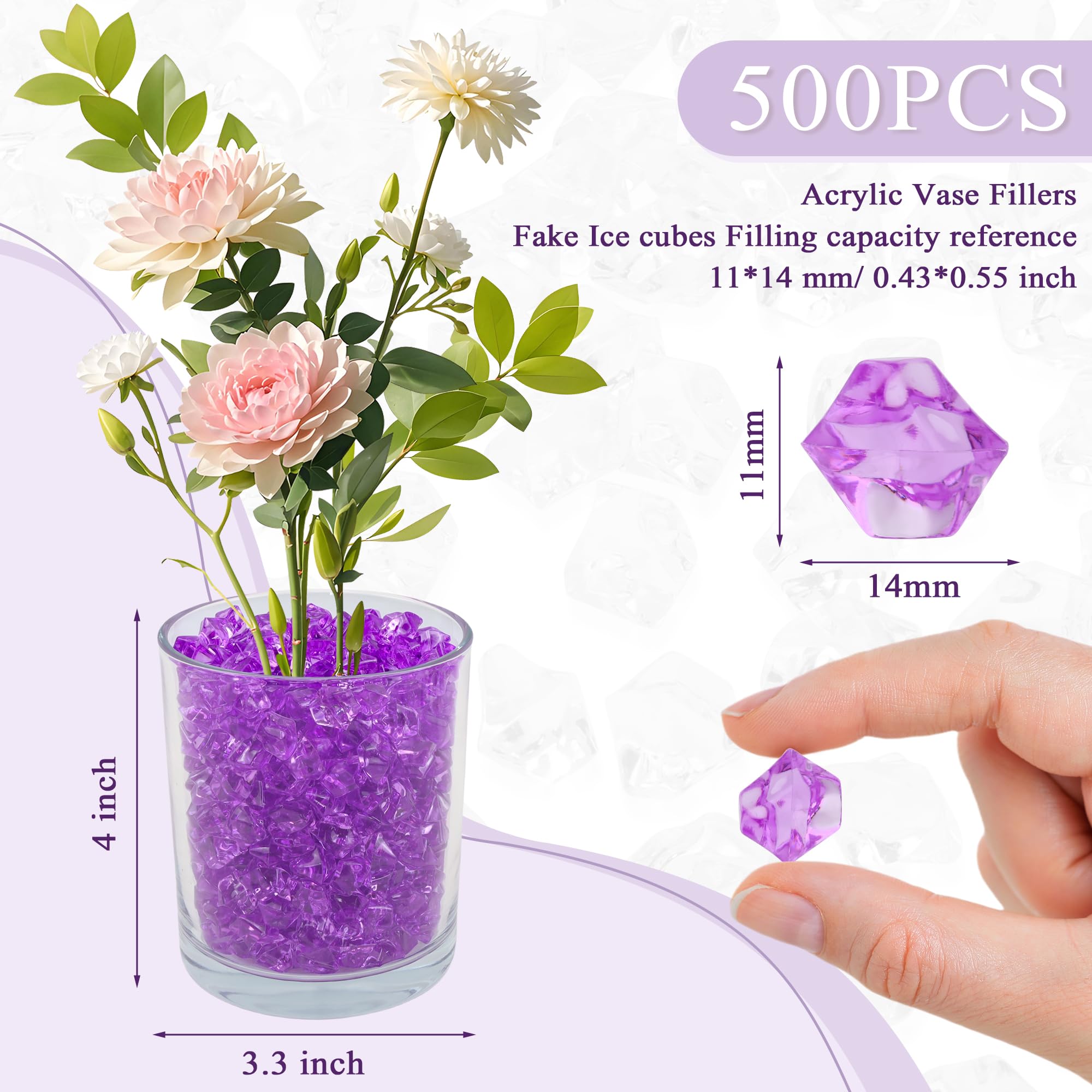 MAIBAOTA 500 PCS Purple Fake Ice Cubes 11x14 mm Vase Fillers Acrylic Crushed Ice Rocks Plastic Diamonds Gems Decorative Stones for Wedding Party Table Decorations and DIY Crafting - Image 4