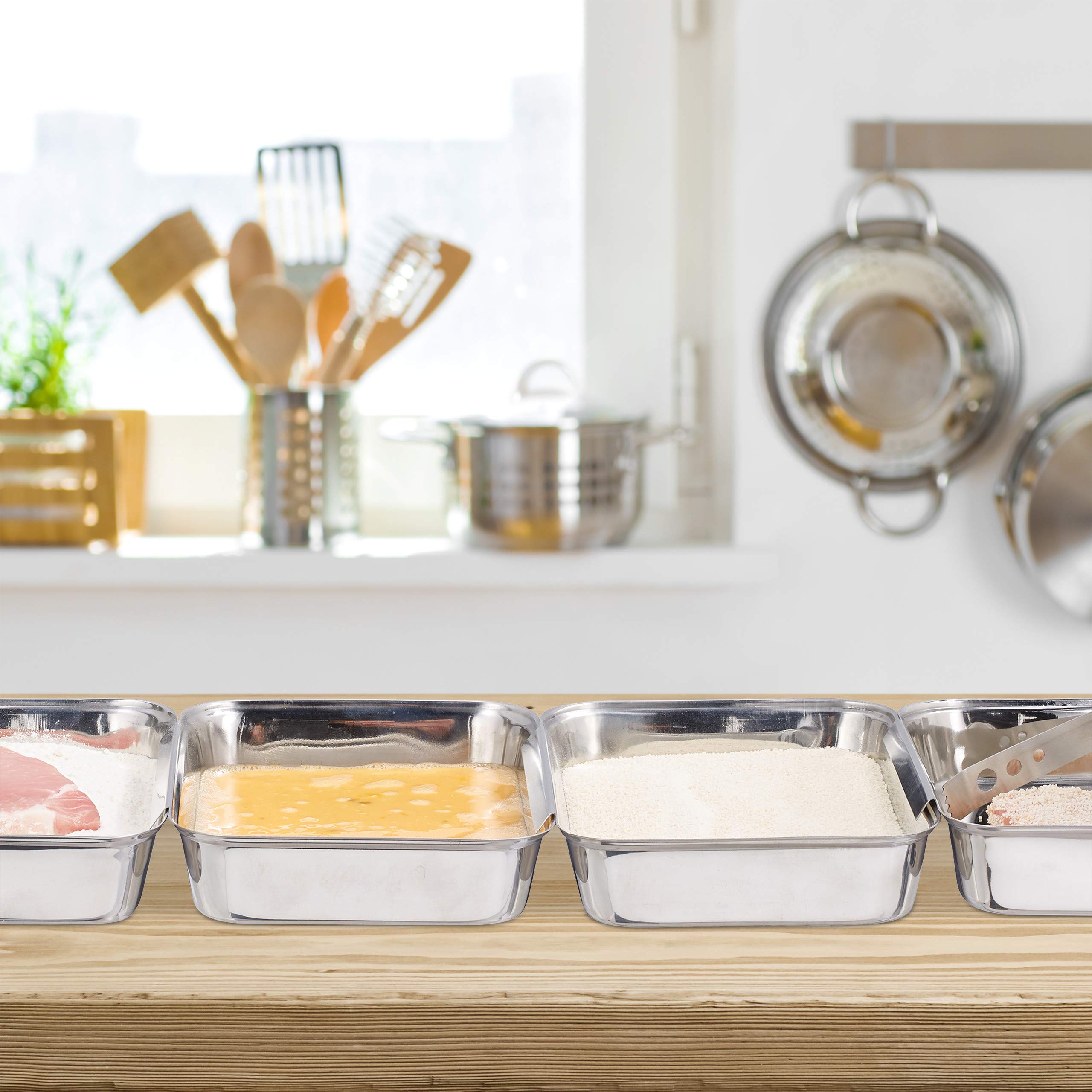 Relaxdays Teglie da Impanatura Acciaio Inox, Set da 4 Tegami per Cotolette, Impilabili, da Lavastoviglie, Argento