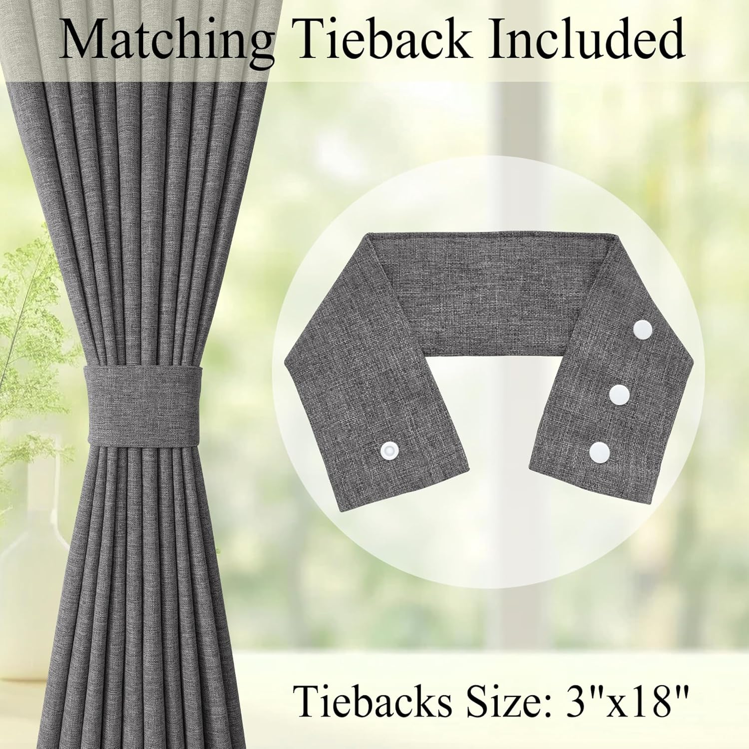 Frelement Linen Window Drapes for Sliding Glass Doors 100% Blackout Linen Textured Curtains with Grommets Grommet Top Drapery Custom Made Curtain, 84" W x 84" L, 1 Panel, Natural Grey