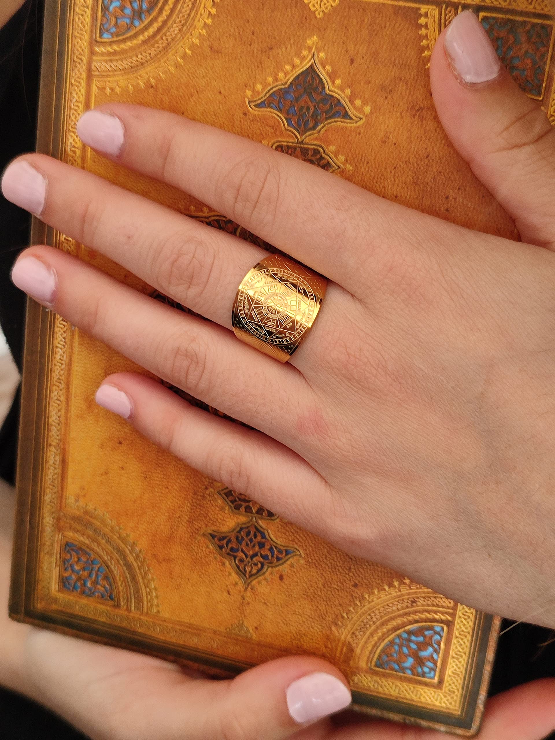 Simboliks Sello Siete Arcángeles Anillo Ajustable de Acero inoxidable Sigilo Amuleto Protección de arcángeles Sello de Salomón 7 ángeles Buena suerte Talismán Anillo abierto Anillo Religioso