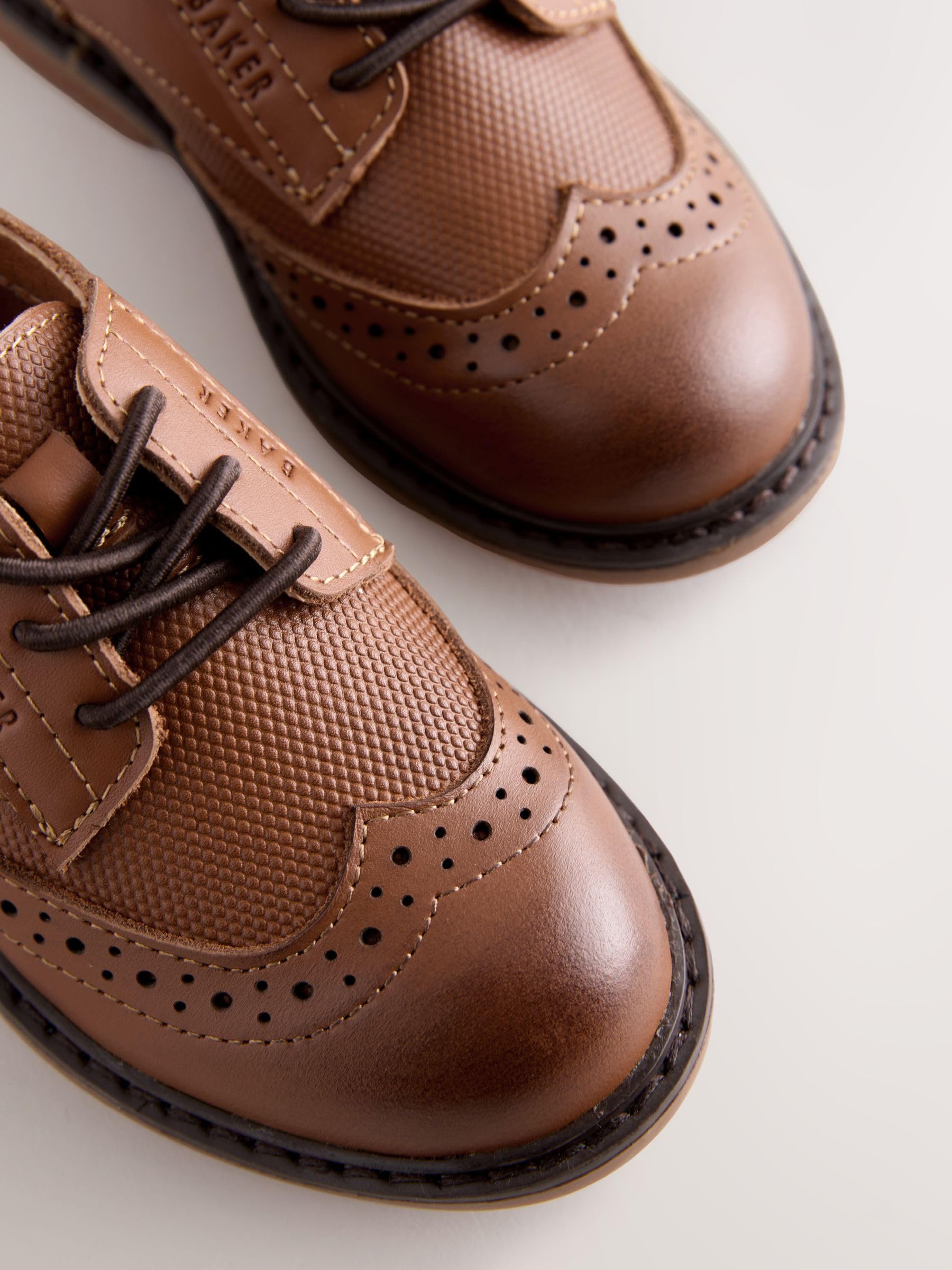 Ragazzo Scarpe Brogue Eleganti in Pelle Marrone Chiaro