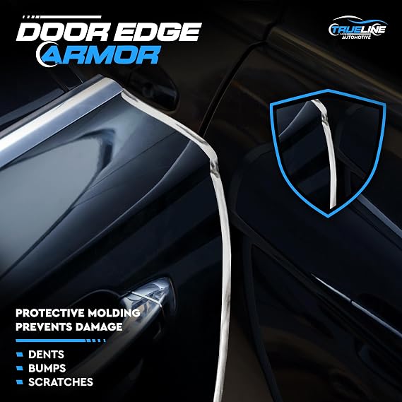 True Line Automotive Chrome Car Door Edge Guards - 6 FT Car Door Edge Protector - Ultra-Durable Door Edge Guard with 3M Adhesive, Universal Fitting, Scratch Protection for Car Doors, Lightweight