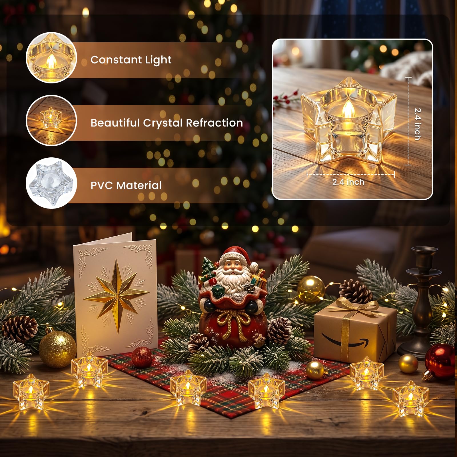 Maxspace Confezione da 12 lumini senza scintille, a batteria, a forma di cuore, per Halloween, Natale, matrimoni, feste e decorazioni per la casa (stella)
