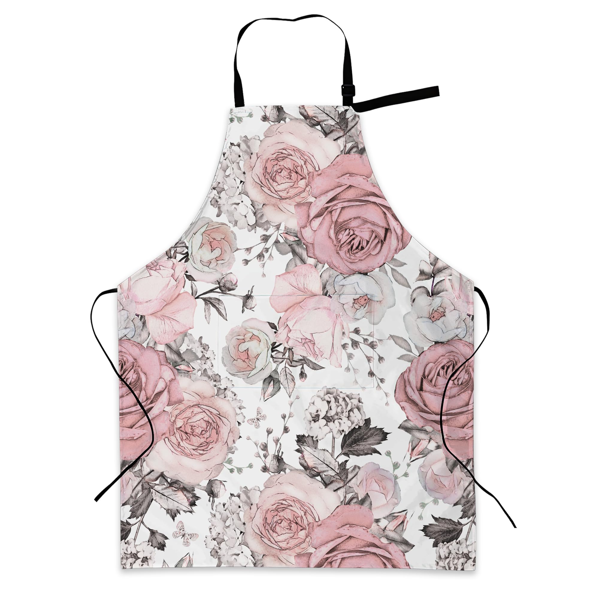 BILANGCE Peony Apron Unisex Adjustable Bib Apron with Pockets Cooking Kitchen Chef Women Men Aprons for Home Kitchen, Restaurant,Coffee House,Shop,Garden