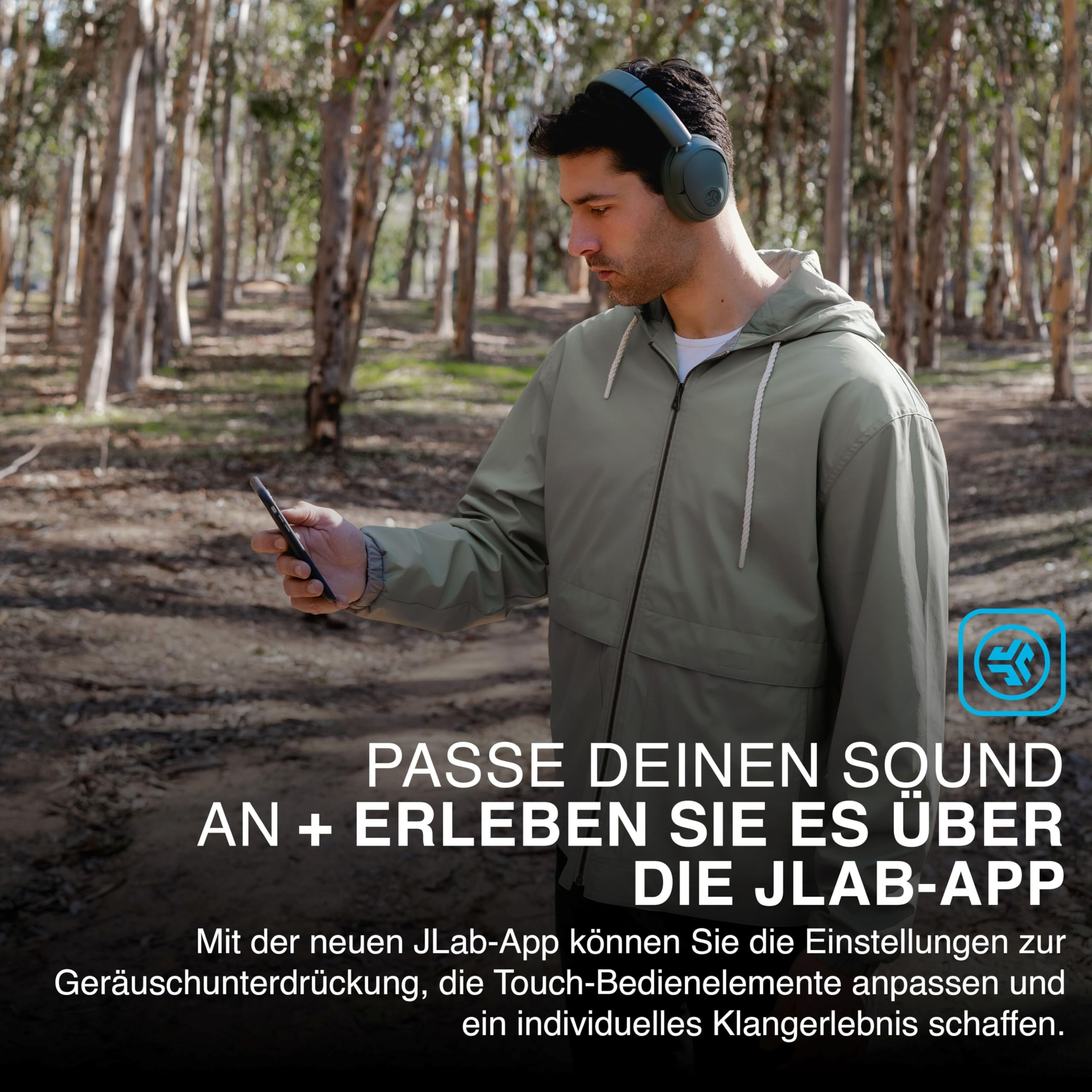 JLab JBuds LUX ANC Noise Cancelling Kopfhörer Over Ear Bluetooth kabellos mit Mikrofon und aktiver Geräuschunterdrückung, 70+ Std. Spielzeit, Faltbare Bluetooth Headphones, Immersive Audio, Salbei