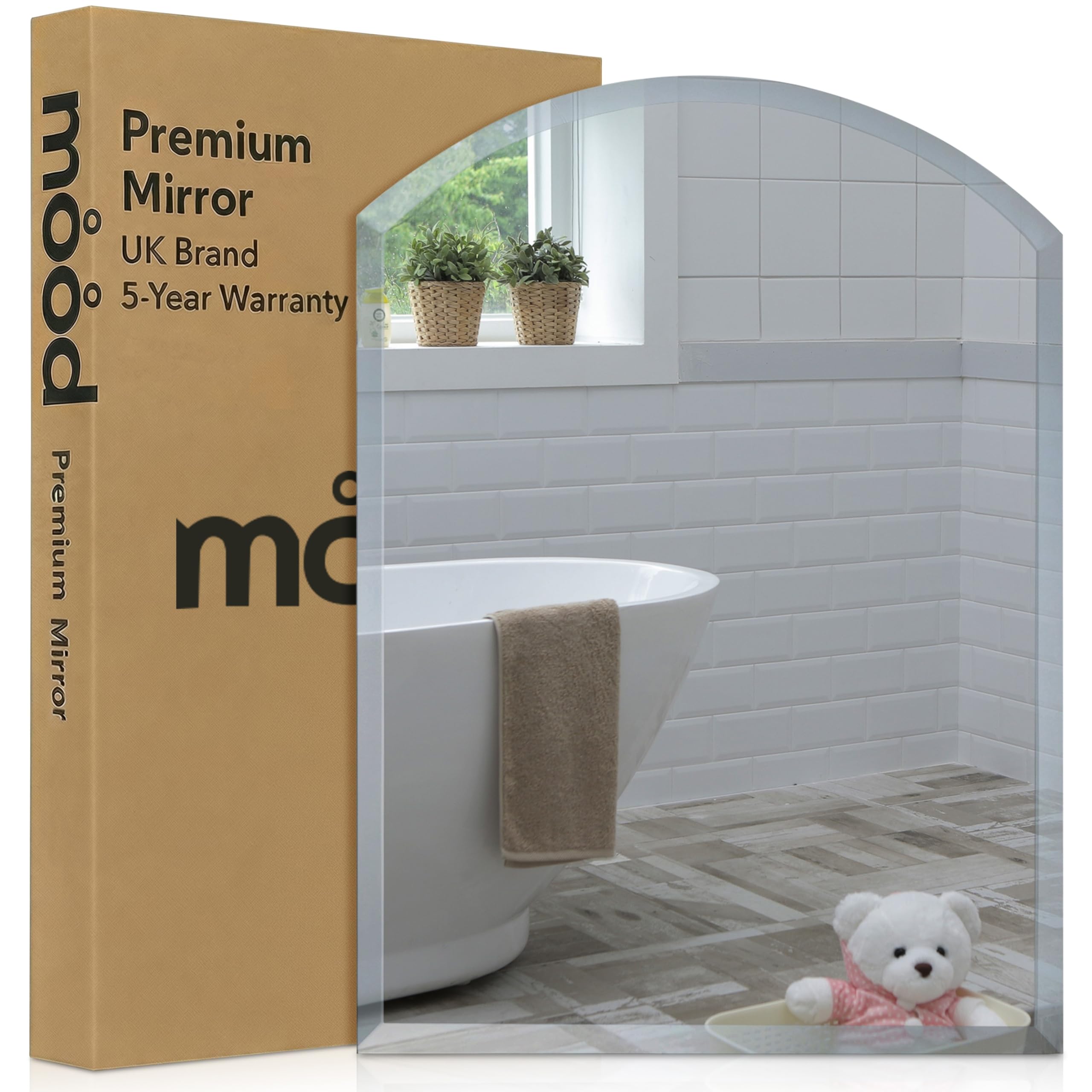 Neue Design Frameless Mood® Premium Arch Bathroom Mirror, Anti-Rust Wall Mounted Bevelled Arched Mirrors, Toilet Bedroom Hallway, (60Cm X 45Cm)