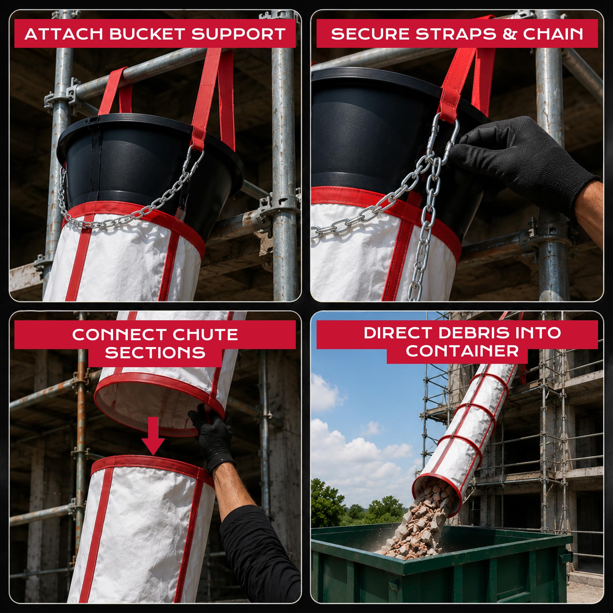 Goulotte A Gravats 8 Mètres Flexible Et Stable - Toboggan À Gravats De Construction - Pour Différents Matériaux Chantiers De Construction Rénovation - Installation Rapide Et Facile