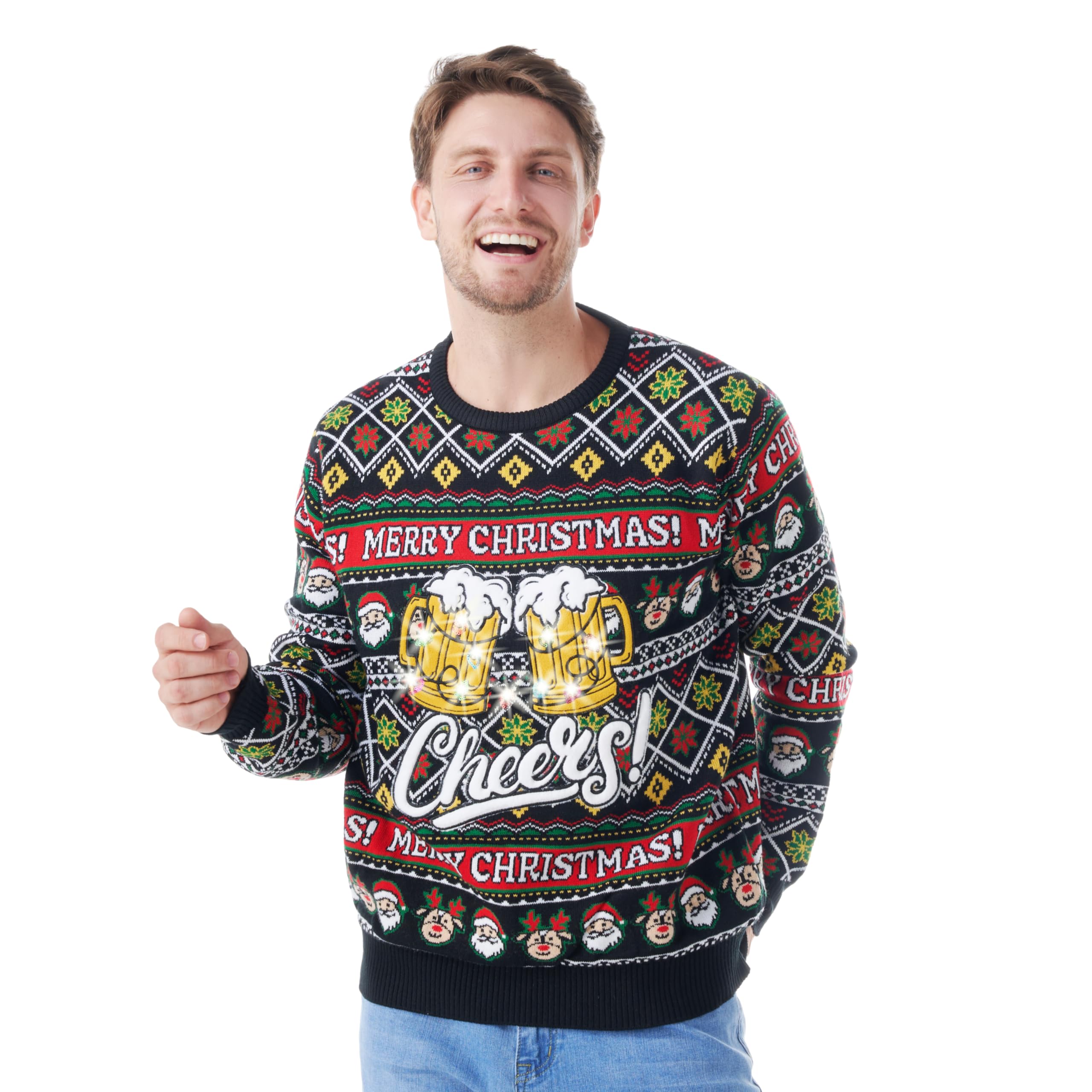 Giggling GetupLight Up Ugly Christmas Sweaters for Men, Funny Christmas  Ugly Sweater with LED Lights, Christmas Vacation Sweater Black