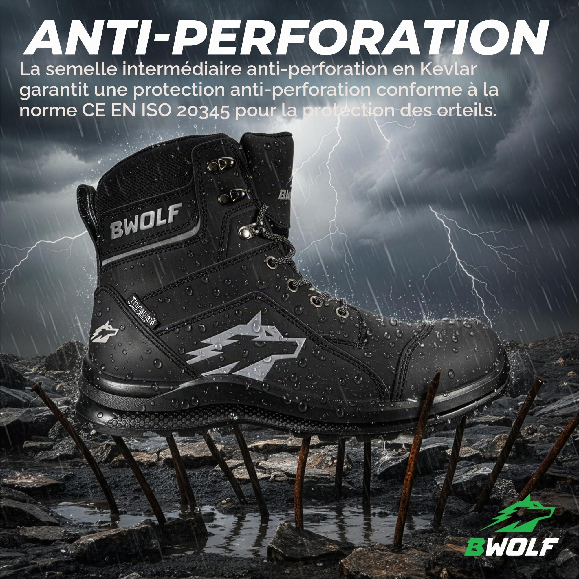 BWOLF Fantom Hi S7L Chaussures de sécurité d'hiver imperméables pour homme avec semelle intermédiaire en Kevlar et embout de protection des orteils