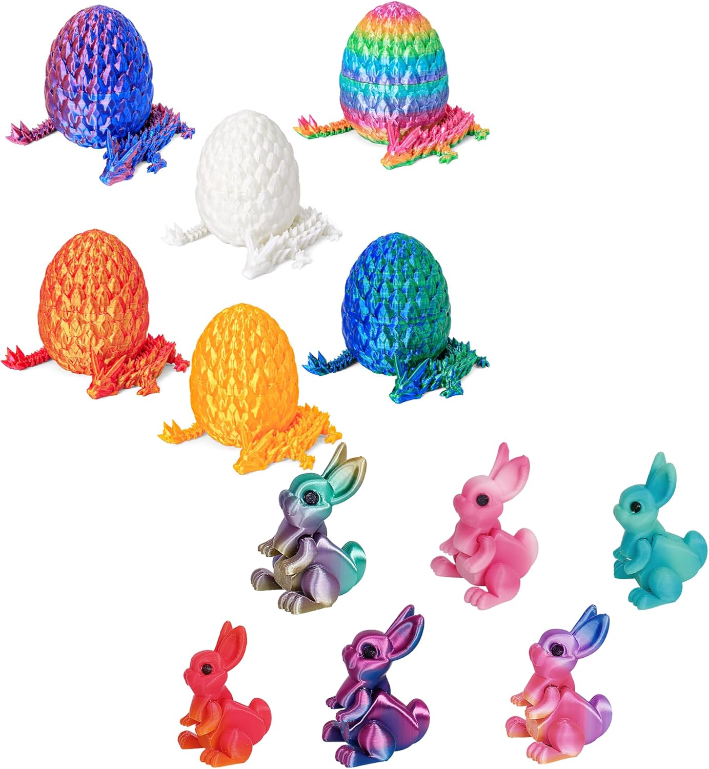 3D Printed Animal Egg with Dragon Bunny,Surprise Mystery Inside, Articulated Crystal Dragon, Fidget Sensory Toy for Kids Birthday Surprise & Desk Decor