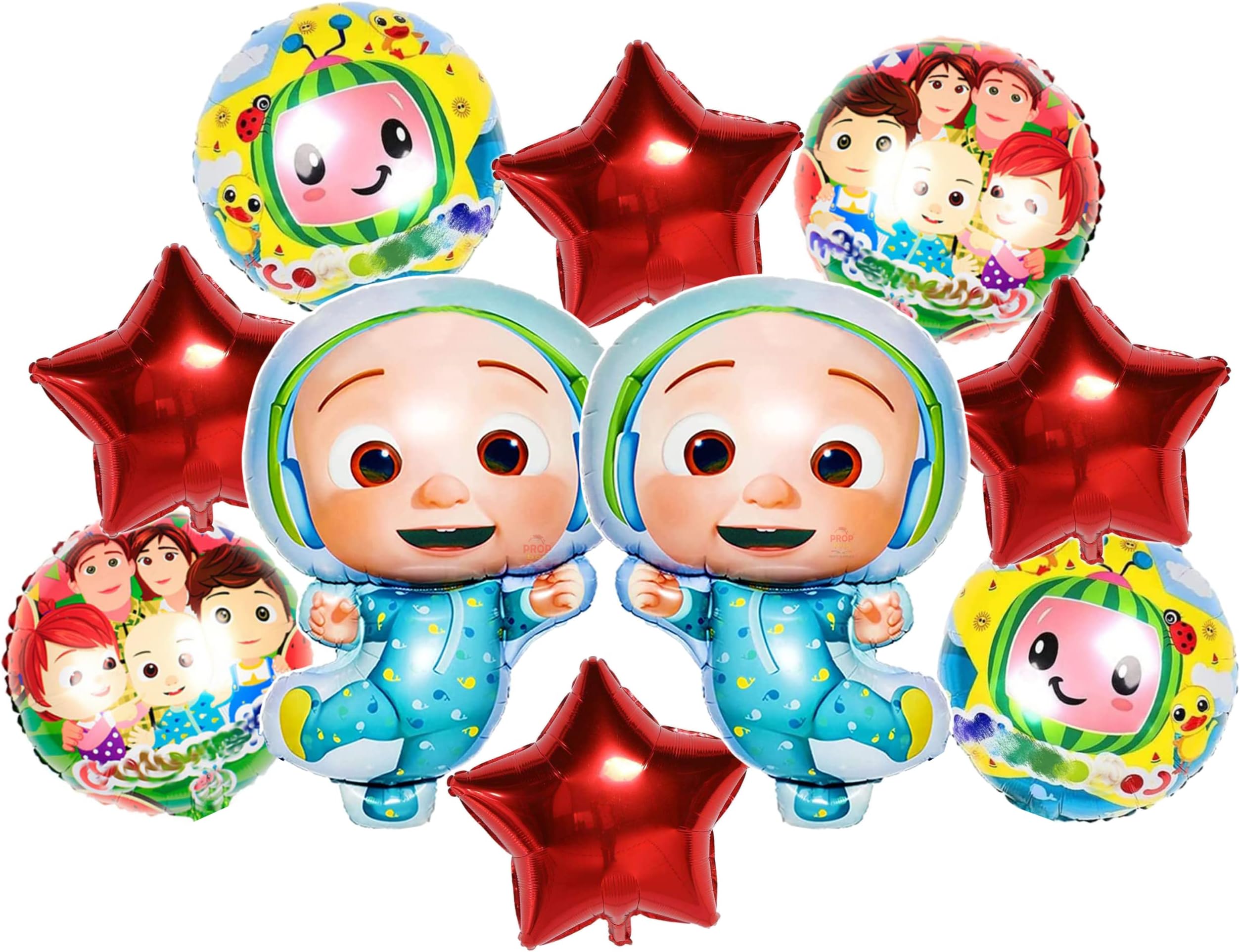PROP BOX Coco Theme Birthday Party Decoration Kit- 10 pc Combo Includes 2 Coco Cartoon Foil Balloon, 4 Round Printed Foil Ballons. 4 Red Star Shape Balloons For Happy Birthday Celebrations