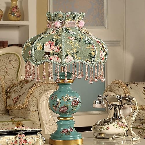 Miniatura 4 de Lámpara de noche tradicional de 23 pulgadas, lámpara de escritorio de tela, base de resina pintada antigua, lámparas de noche para dormitorio, sala