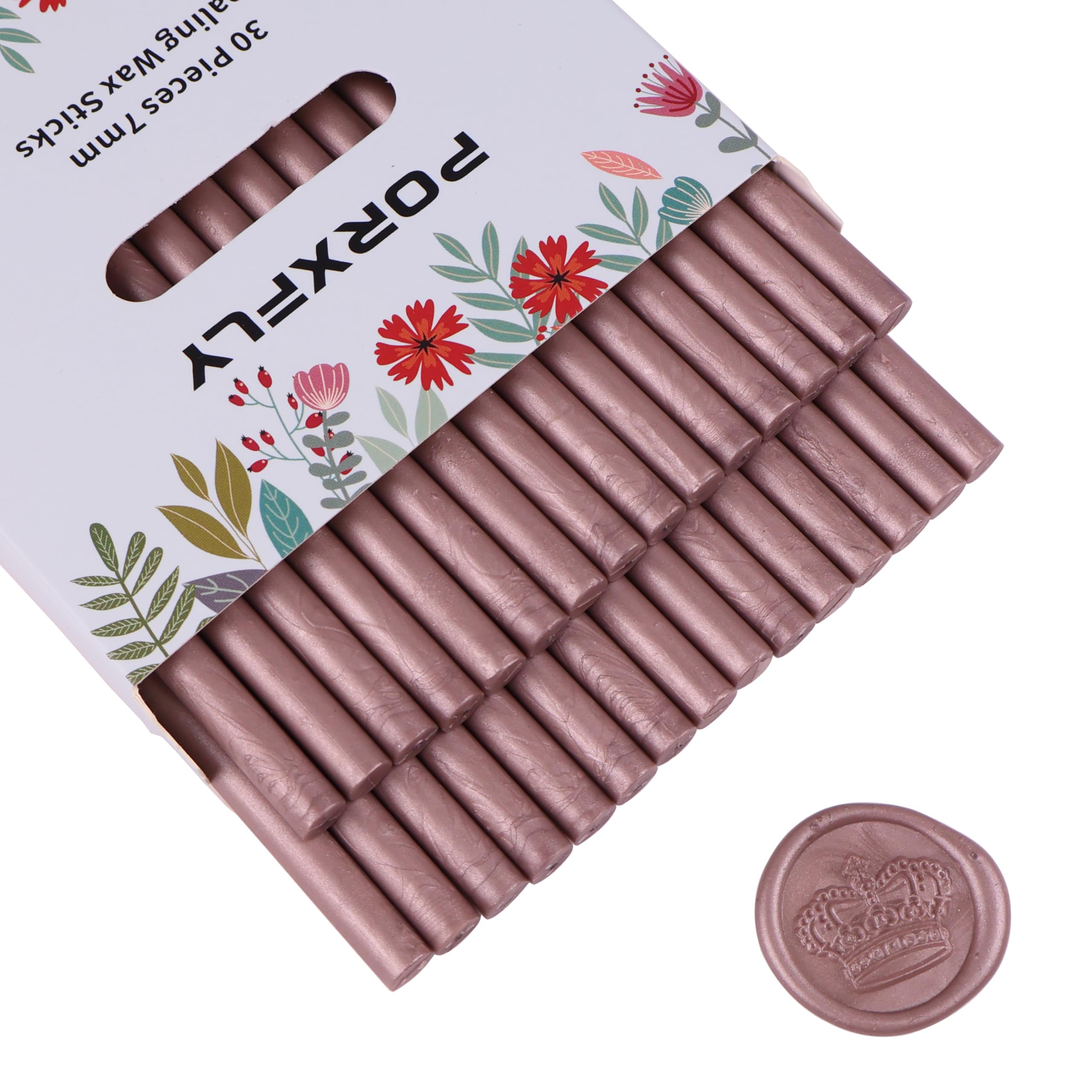 30 Pieces 7mm Sealing Wax Sticks for Glue Gun,PORXFLY Mini Wax Seal Sticks Great for Seals Stamp,Cards Envelopes,Wedding Invitations,Gift Wrapping,Wine Packages (Champagne Gold)