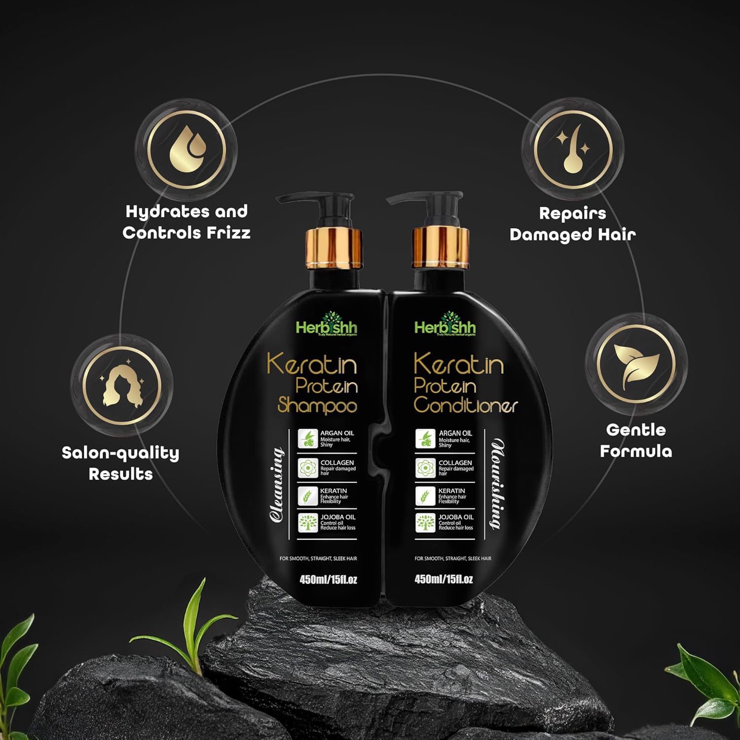 Herbishh Keratin Shampoo and Conditioner Set Anti Frizz (15 fl.oz Each) Sulfate and Paraben Free Shampoo and Conditioner Hydrating & Nourishing Enriched For Colored Treated Dry, Damaged and Dull Hair - Image 6