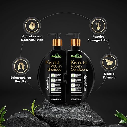 Miniatura 6 de Herbishh Juego de champú y acondicionador de queratina – Champú hidratante y acondicionador nutritivo para cabello seco dañado – Sin sulfato – a