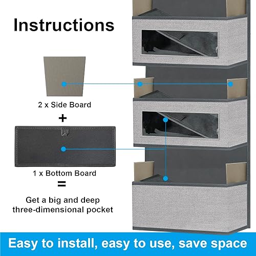 Miniatura 3 de homyfort Paquete de 2 organizadores para colgar sobre la puerta con 5 bolsillos grandes y ventana transparente, organizador de almacenamiento