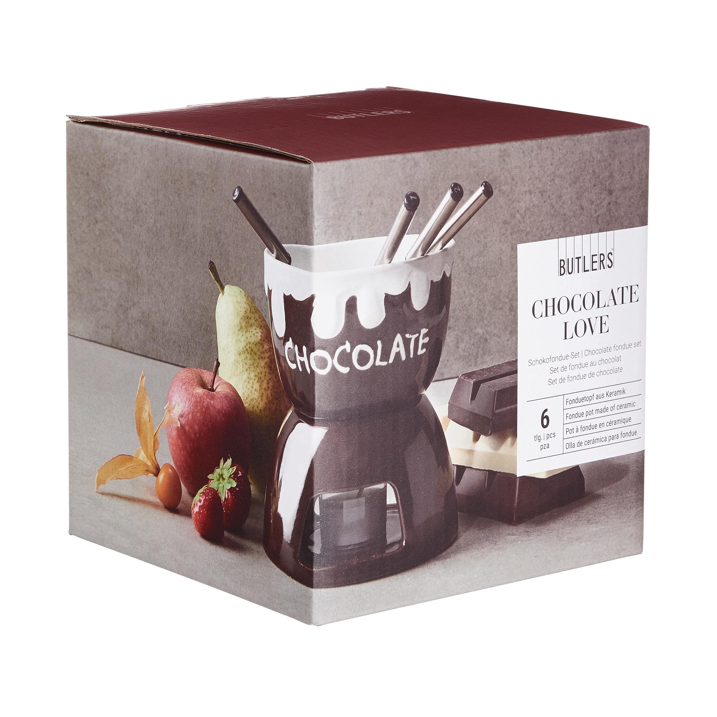Accessoire Cuisine Conviviale Set Fondue Chocolat TOLIDA - 300 Ml Céramique Blanche Avec 4 Fourchettes Et Plateau Bois - Idéal Chocolat, Fromage, Beurre Fondue Chocolat Bougie