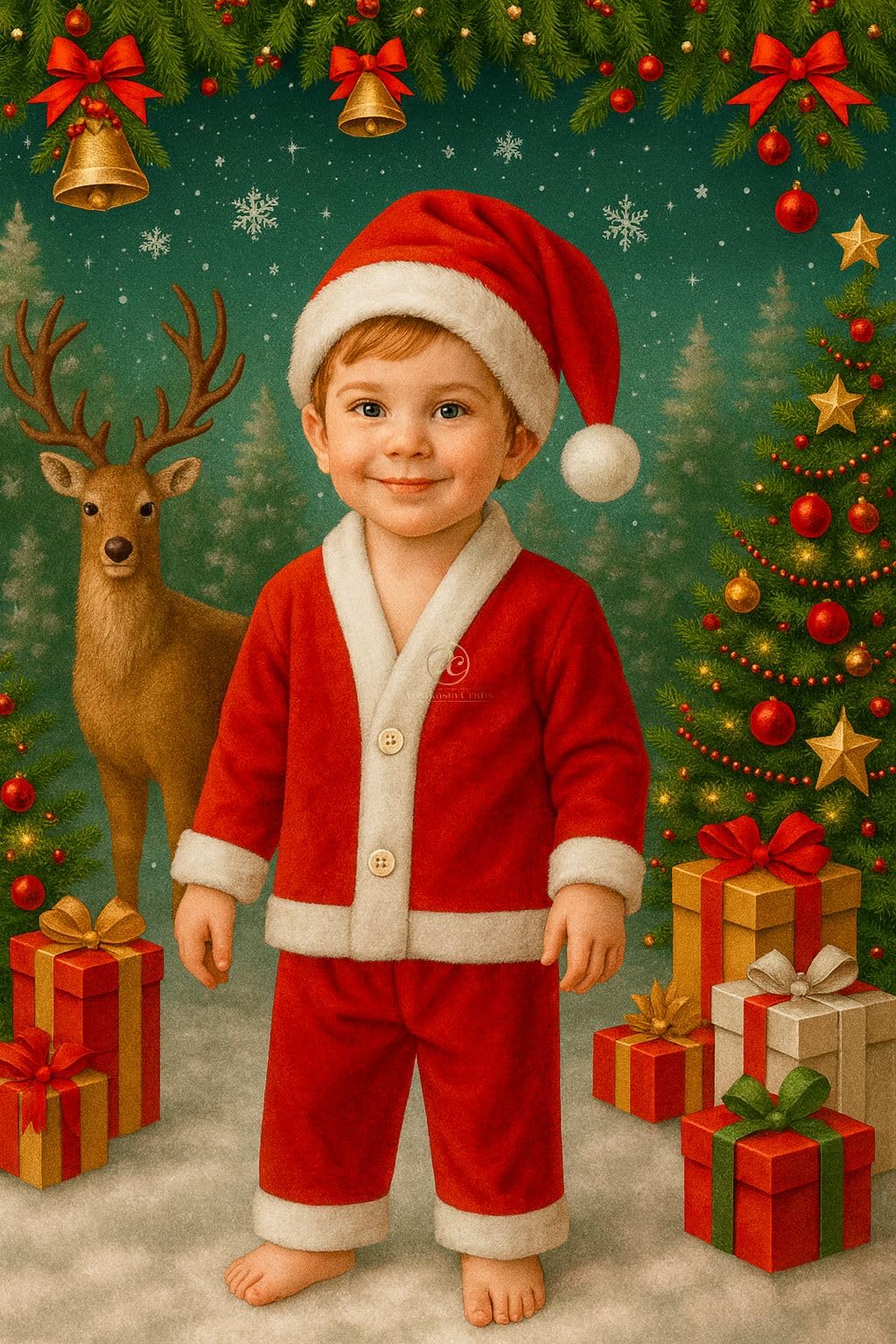 Arrakasta Crafts Velvet Santa Claus Dress For Kids And Adults | Merry Christmas Costume Set With Jacket, Pant, Cap, Pouch | Premium Extra Warm Santa Dress For Boy, Girl, Adult (2-3 Year) 2