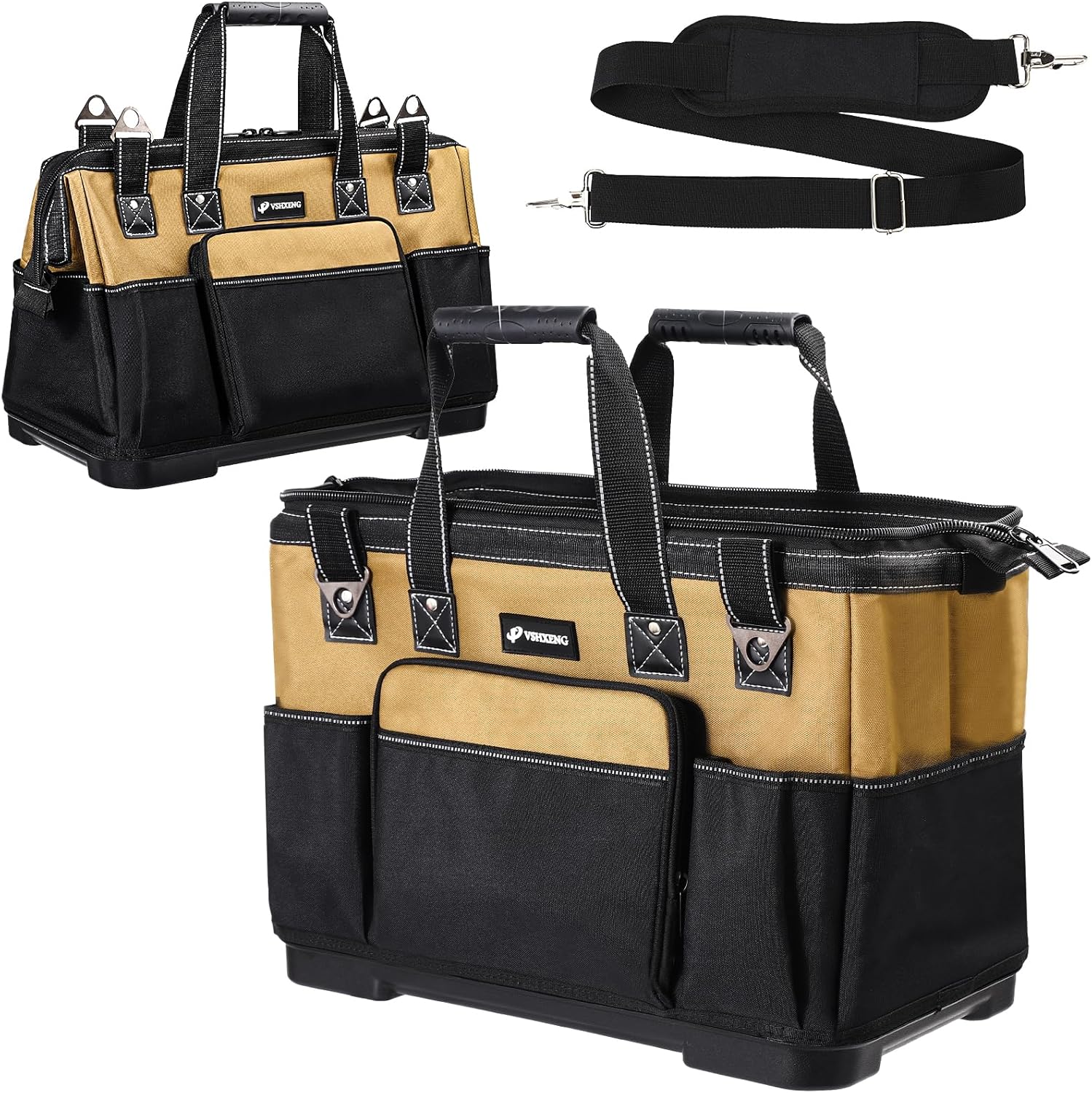 Photo 1 of 20 IN Large Tool Bag For Men Heavy Duty, Drill Bag Tool Bag Organizer, Wide Mouth Waterproof Hard Bottom Multiple Pockets Tool Tote, Tool Caddy, Maintenance