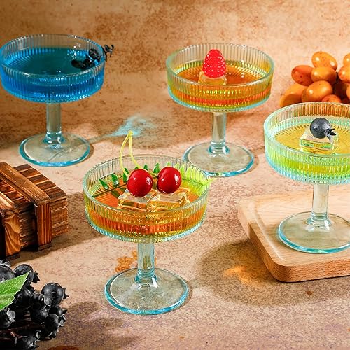 Miniatura 5 de 12 vasos de Martini vintage acanalados de 7 onzas, copas de Martini de champán, cristalería clásica de cóctel, cristalería acanalada reutilizable