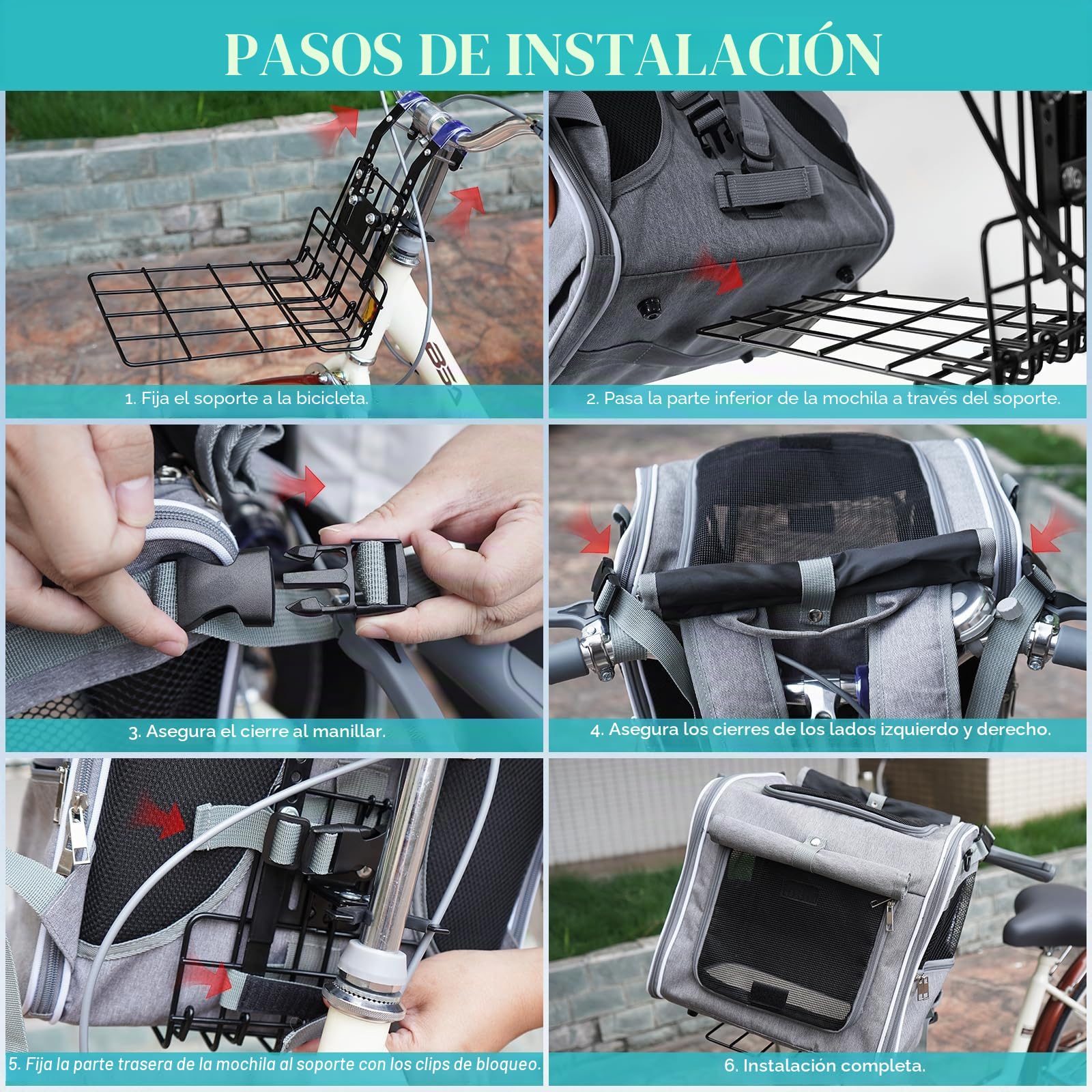 Haiou Cesta Delantera para Perros de Bicicleta 4 en 1 (Máx 7kg) - Transportín Plegable Impermeable con Refuerzo en L, Ideal para Perros y Gatos Pequeños - Cestas Urbanas para Perros