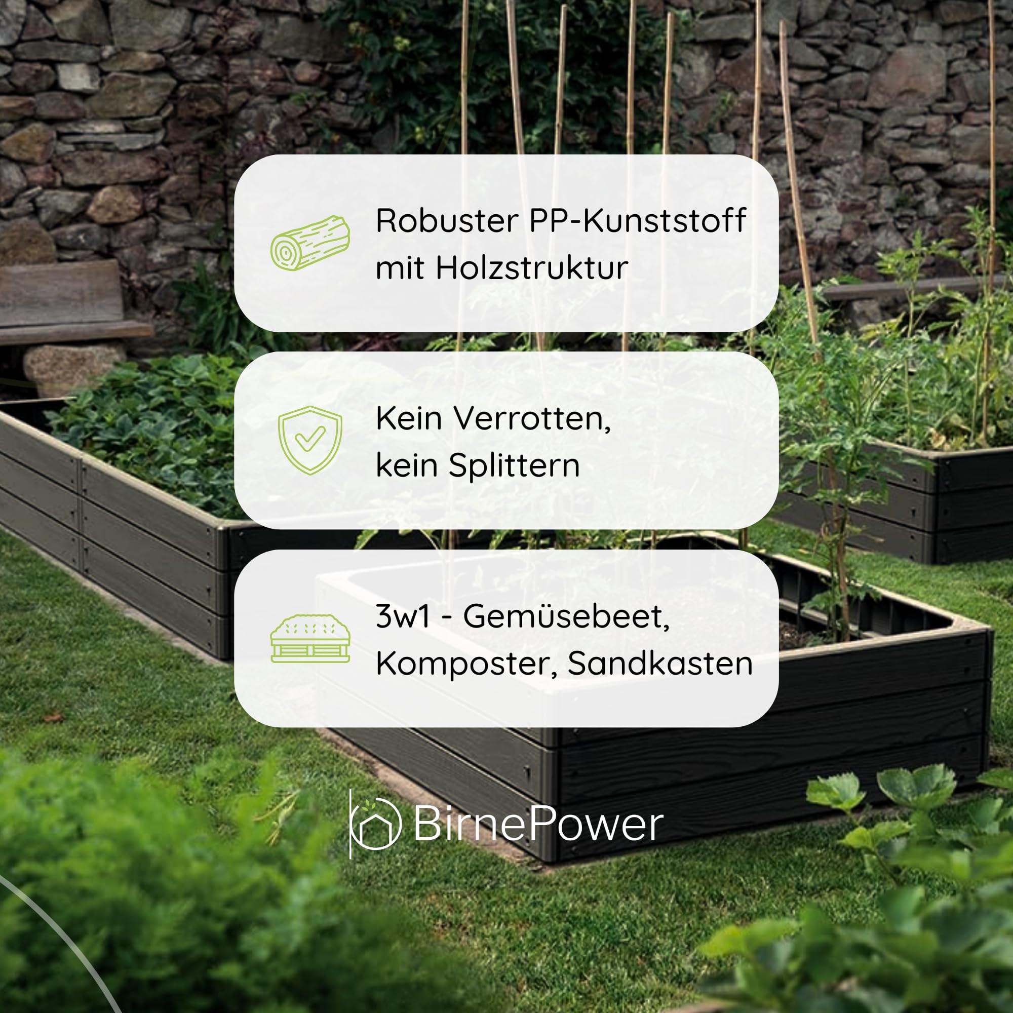 Hochbeet Gartenbeet Pflanzkasten Frühbeet Gemüsebeet Blumenkasten aus Kunstoff Rechteckig Anthrazit 149,2 cm x 75,6 cm