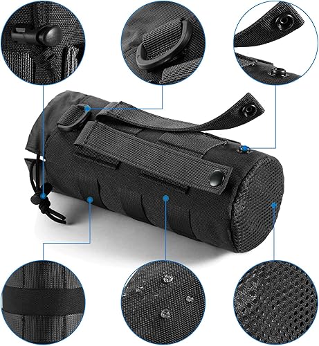 Miniatura 3 de FRTKK Bolsa táctica para botella de agua Molle con cordón abierto superior y parte inferior de malla, bolsa militar para botella de agua, bolsa de