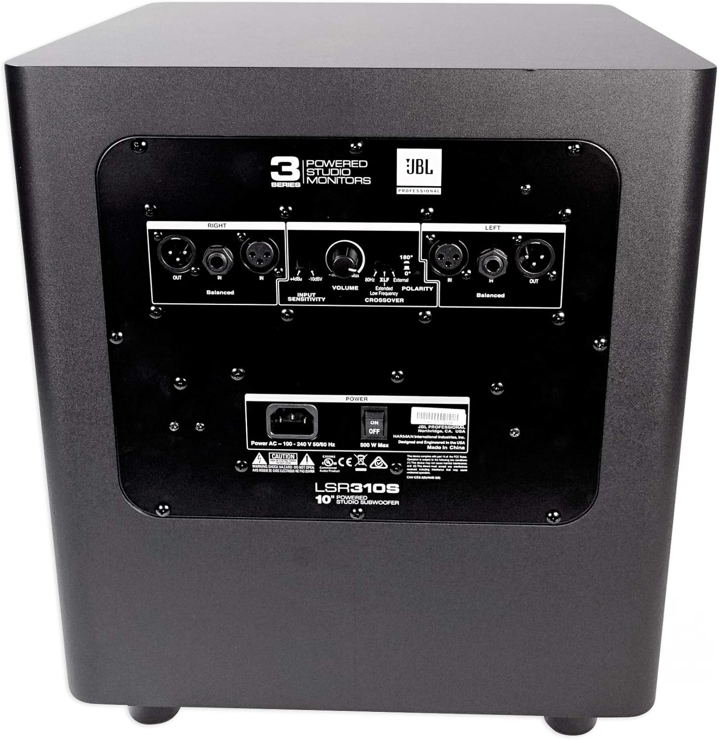 JBL Professional LSR310S 10-Inch Studio Monitor Subwoofer, rear panel with connections
