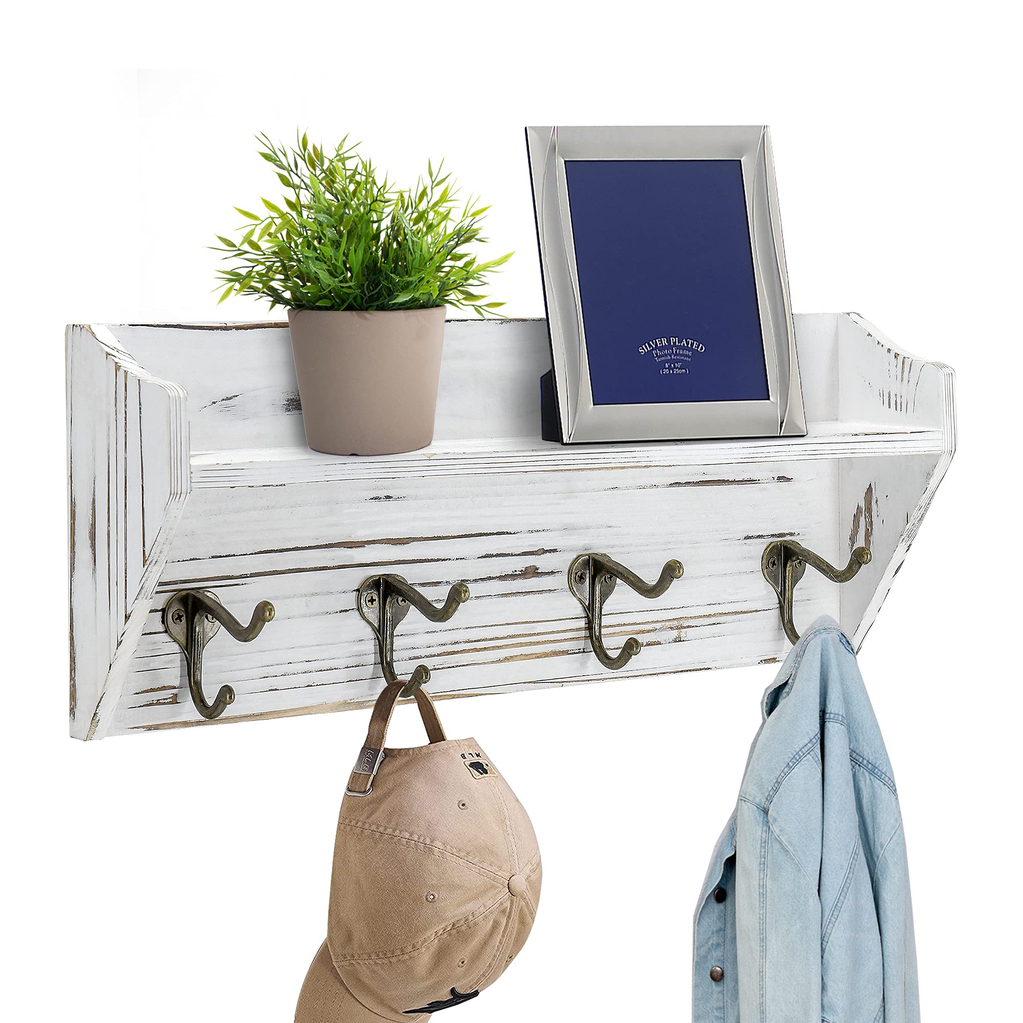 MEMOORIAL Coat Hooks Wall Mounted with Shelf, Entryway Wall Rustic Coat