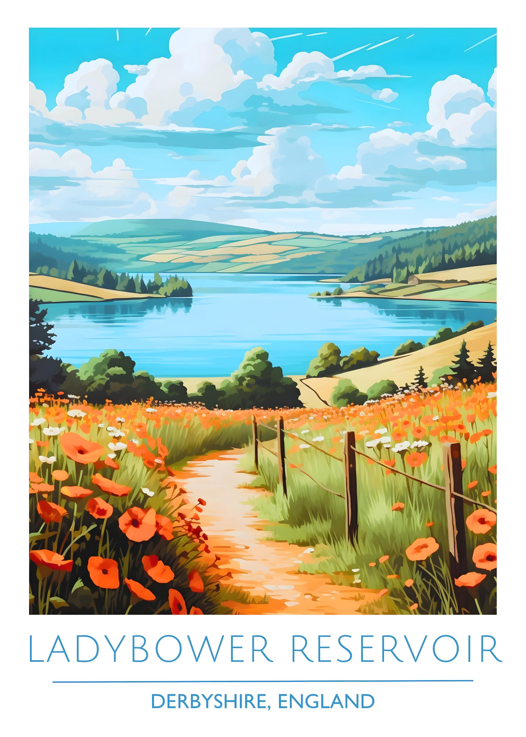 Iconic Cities Unframed A4 A3 Travel Poster Prints, Travel Wall Art, Home Décor, Paris New York Dubai Tokyo Rome Barcelona etc. (England, Derbyshire, Ladybower Reservoir, A4)