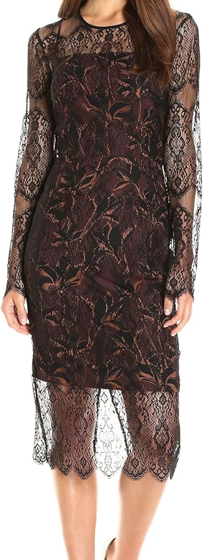 Buy RACHEL Rachel Roy Women's Long Sleeve Lace Midi Dress, Pinot Noir  Combo, 2 at Amazon.in