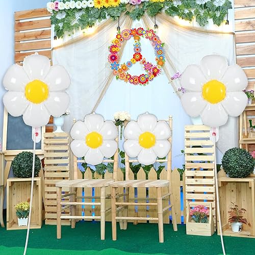 Miniatura 3 de Sotiff 21 globos de flores de margaritas blancas Groovy Flower Daisy Decoraciones de fiesta Retro Hippie Boho Girl Party Decor