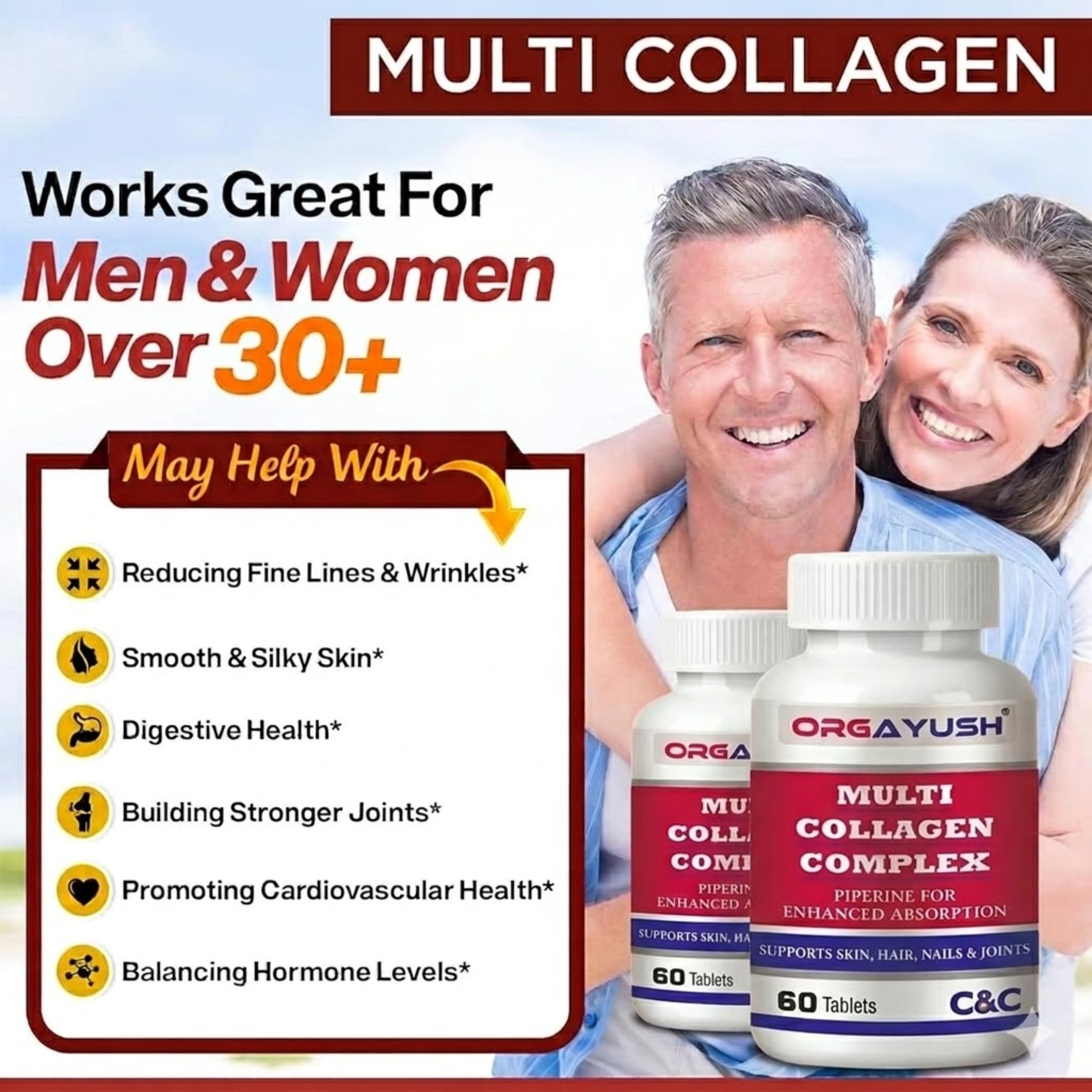 Multi Collagen Tablets for Women & Men – 5 Types Collagen I II III V X – Supports Skin Glow, Hair, Nails, Joints & Bones – High Absorption Formula – 60 Tablets (Pack of 3) — Amazon image 6