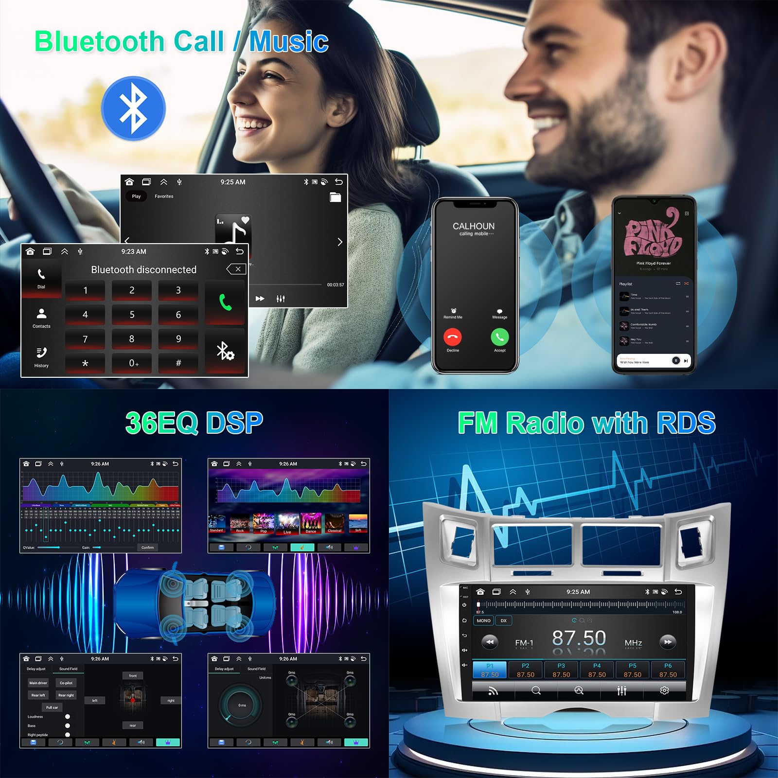 8 Core 4G+64GB Autoradio per Toyota Yaris/Vizi 2005-2011 Android 9 Pollici Touchscreen Carplay Android Auto, Radio 2 Din GPS Navigatore Bluetooth WiFi DSP WiFi FM RDS Camera Schermo per Toyota