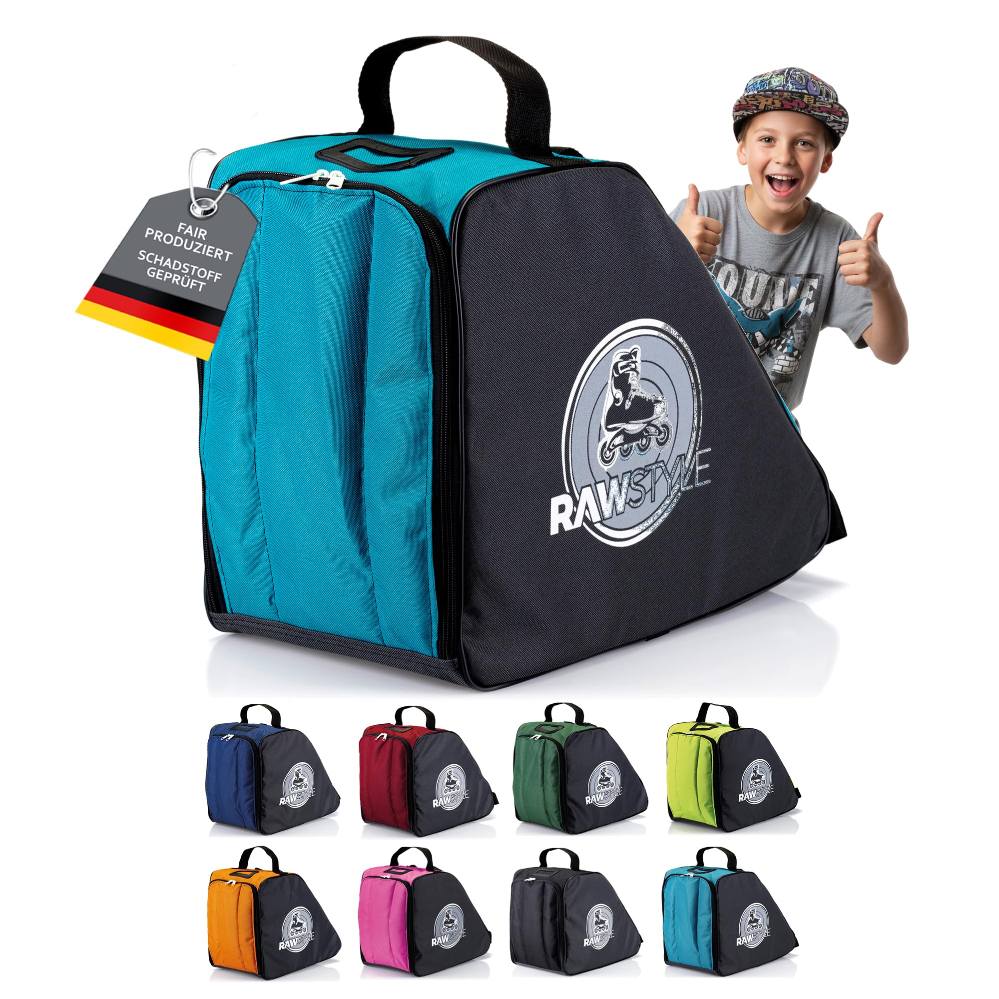 Skater Rucksack für Inliner, Rollschuhe & Skates - Ergonomisch, Wasserdicht & Robust - Geräumig mit Zusatzfach, Personalisiertes Namensfeld, Stabiler Freizeit- & Sport-Rucksack