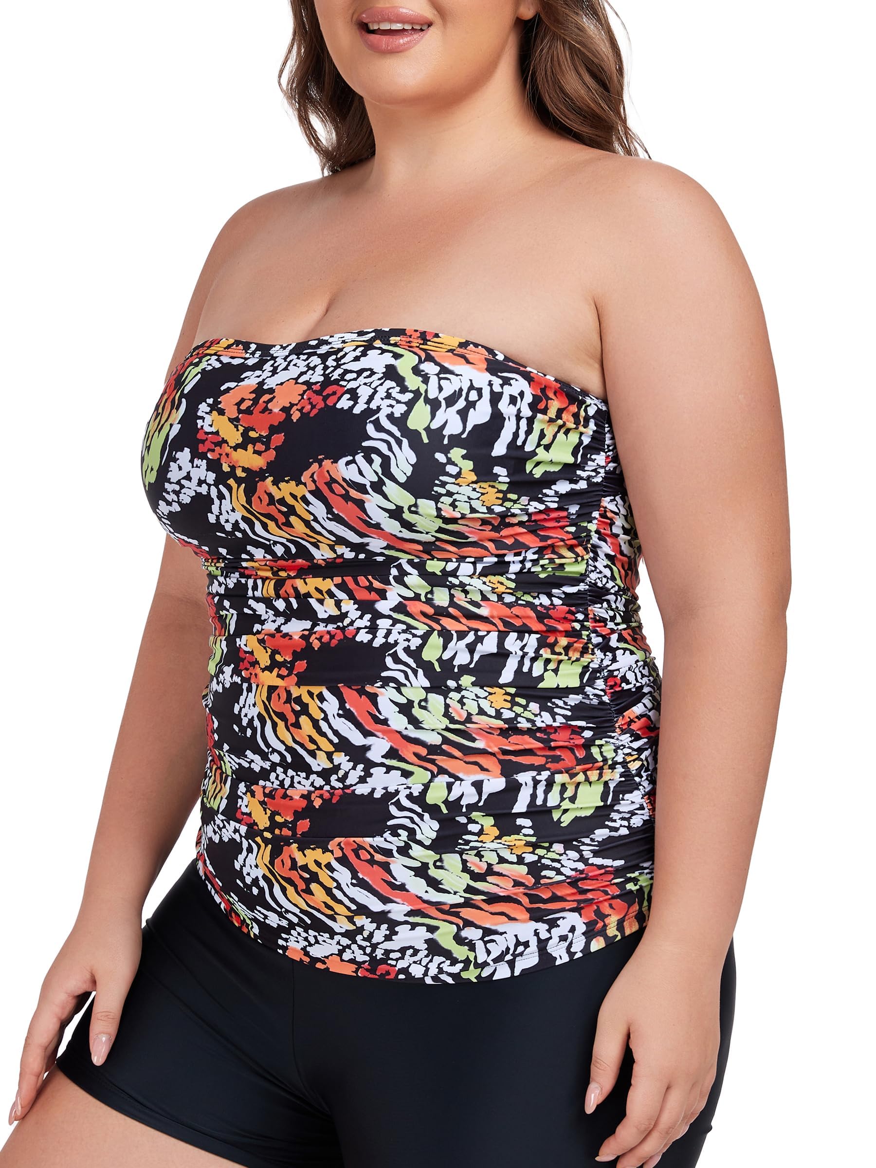 Ocean Blues Tankini bandeau sans bretelles pour femme - Contrôle du ventre - Haut de maillot de bain uniquement
