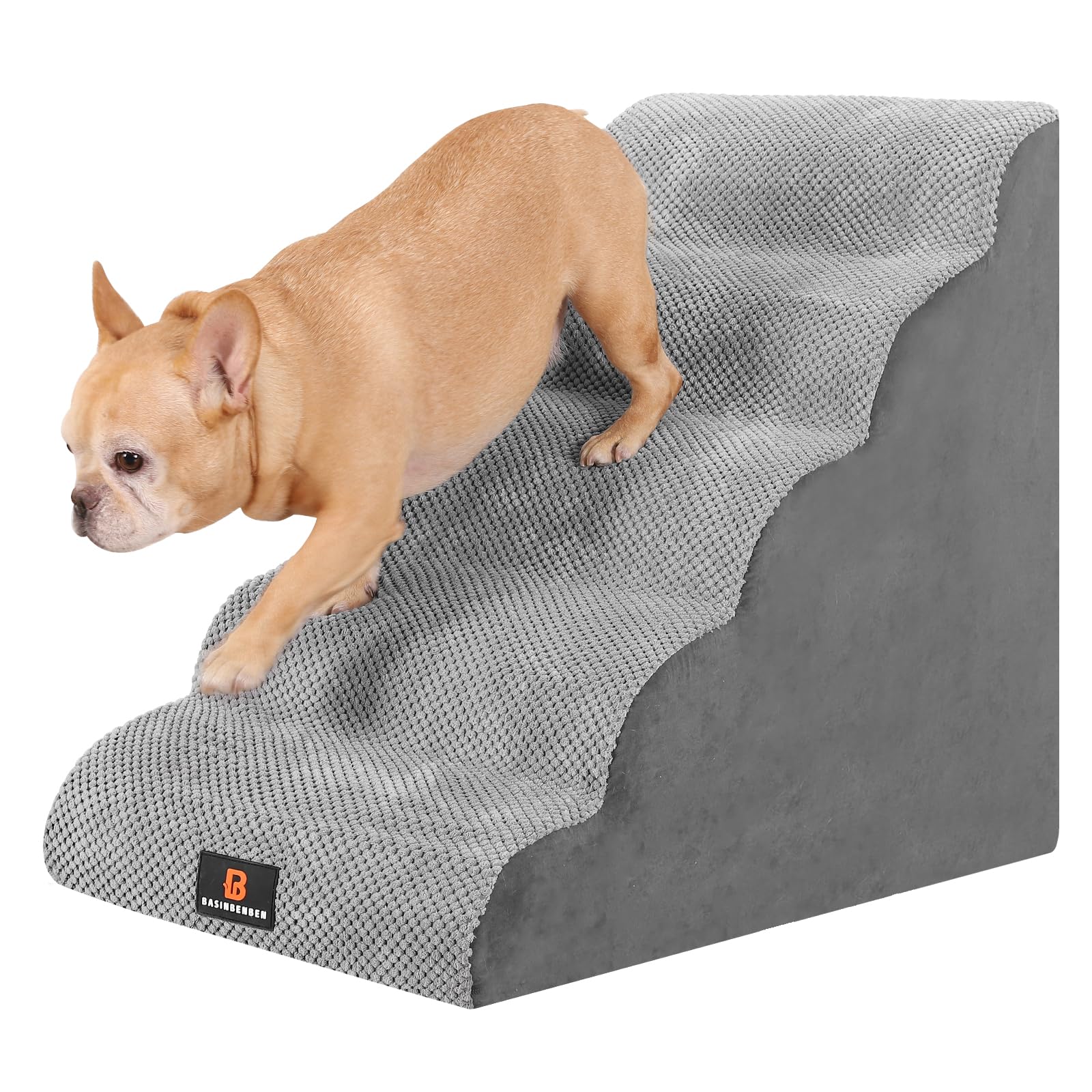 Dog Stairs for Small Dogs, Dog Steps for Bed, 5 Step Dog Stairs for Medium Dogs, Pet Stairs for High Beds and Couch, Pet Steps for Bed, Non-Slip Balanced Stable Bed Stairs for Dog, Grey