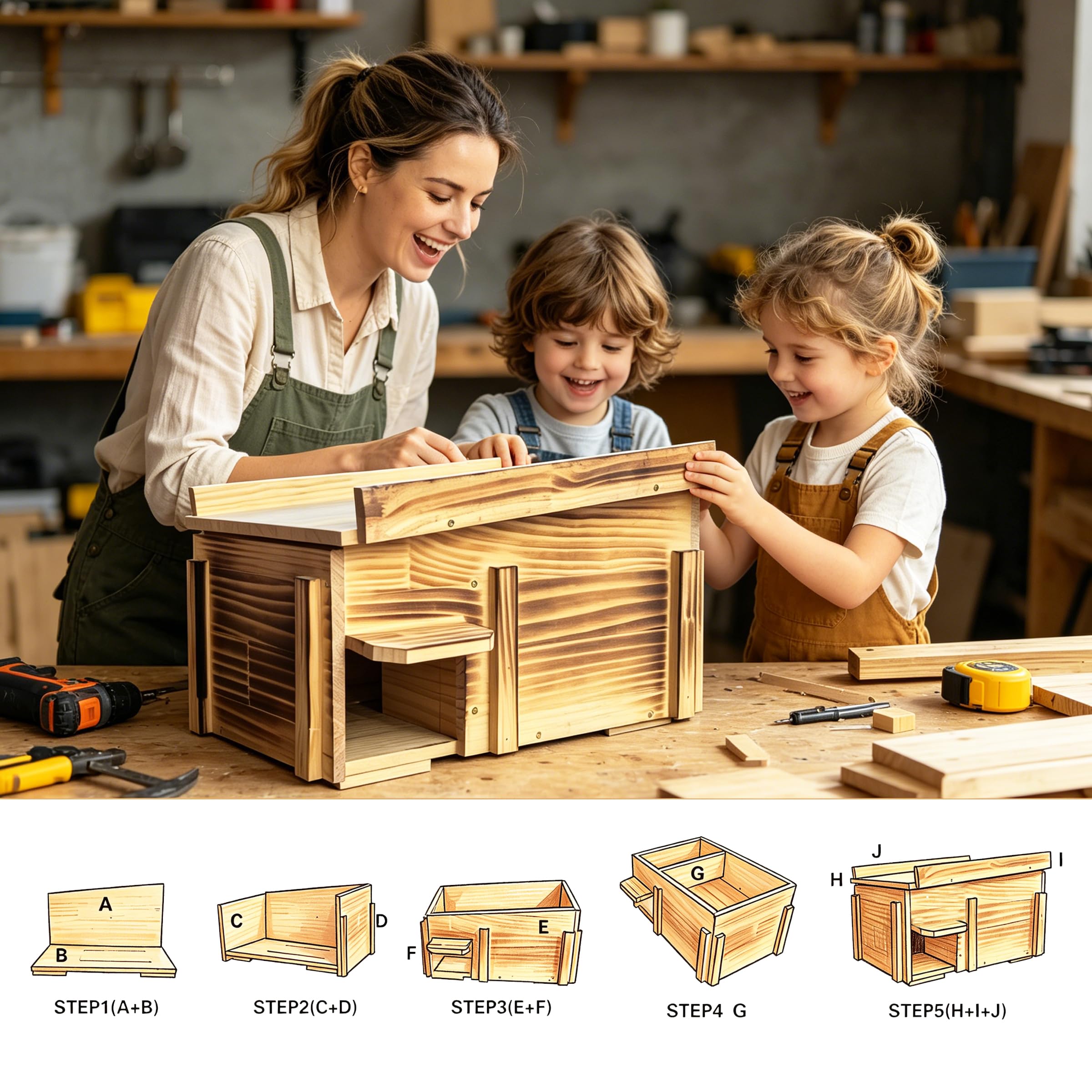 Handgefertigtes Igelhaus aus massivem Holz – großer natürlicher Nistkasten für Igel für den Außenbereich – gemütlicher Allwetter-Unterschlupf, einfache Installation für Hinterhof, Garten