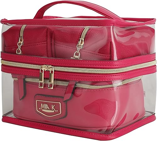 MKF 4PCS elegante bolsa de cosméticos portátil maquillaje viaje organizador caso, Emma Fucsia