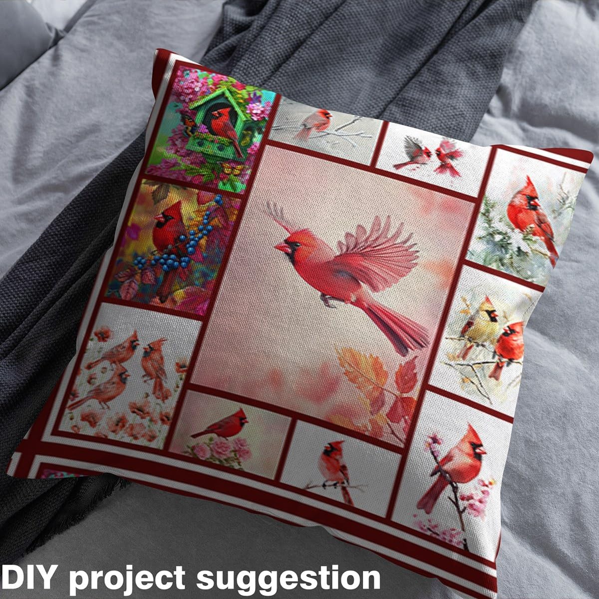 Erosebridal Cardinal Bird Fabric by The Yard Red Animal Birds Waterproof Outdoor Decor for Girls Women Botanical Branch Flower Pink Upholstery Decor Craft Patchwork Decor for Quilting Sewing 2 Yards