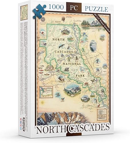 Miniatura 5 de Rompecabezas de cartón con mapa del Parque Nacional Olímpico, 1000 piezas, ilustrado a mano, educativo, actividad familiar, a partir de 7 años,