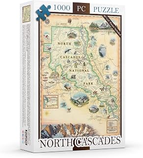 North Cascades National Park Map Cardboard Jigsaw Puzzle - 1000 Pieces, Hand-Illustrated - Educational, Family Activity, Ages 7+, Includes Poster - 25.4 x 19.8