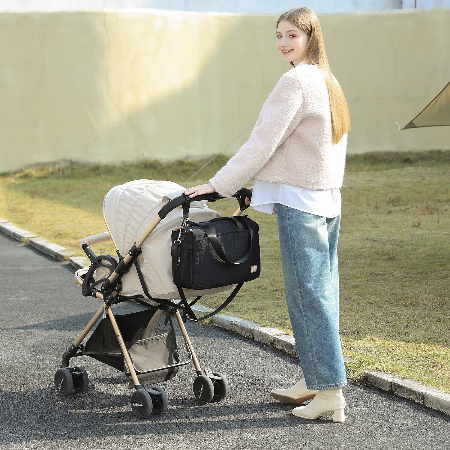 Miss Lulu Changing Bag for Prams, Waterproof Multifunctional Baby Bag with Pram Hook, Nappy Bag for Mothers Ideal for Pregnancy/Hospital/Travel/Baby Care, Large Capacity, black